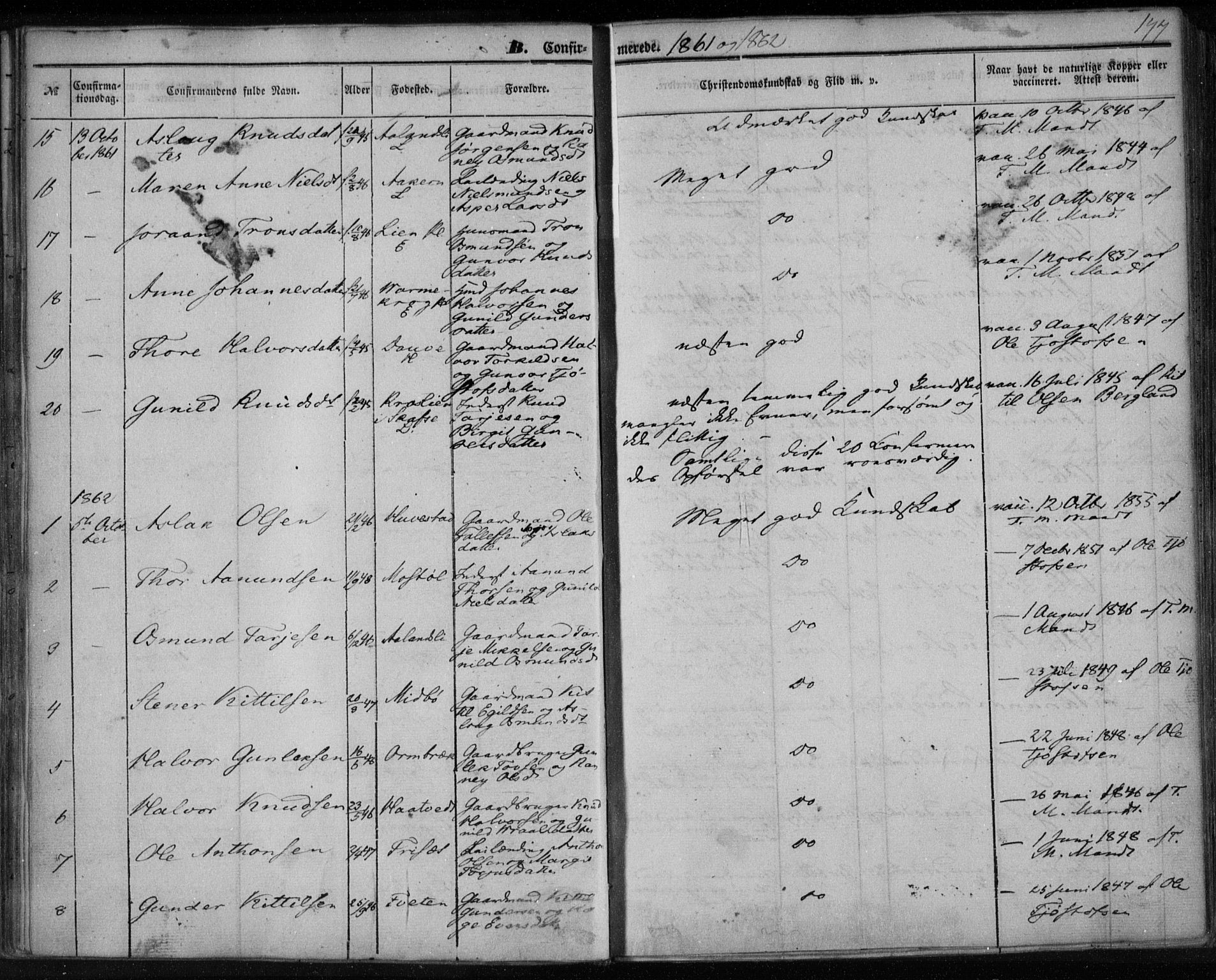 Lårdal kirkebøker, SAKO/A-284/F/Fa/L0006: Parish register (official) no. I 6, 1861-1886, p. 147