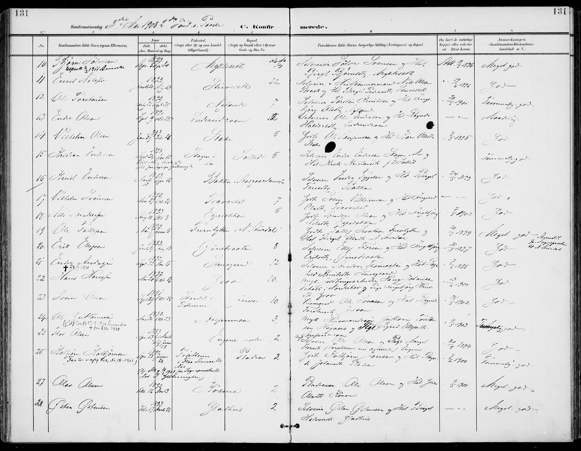 Gol kirkebøker, AV/SAKO-A-226/F/Fa/L0006: Parish register (official) no. I 6, 1901-1918, p. 131