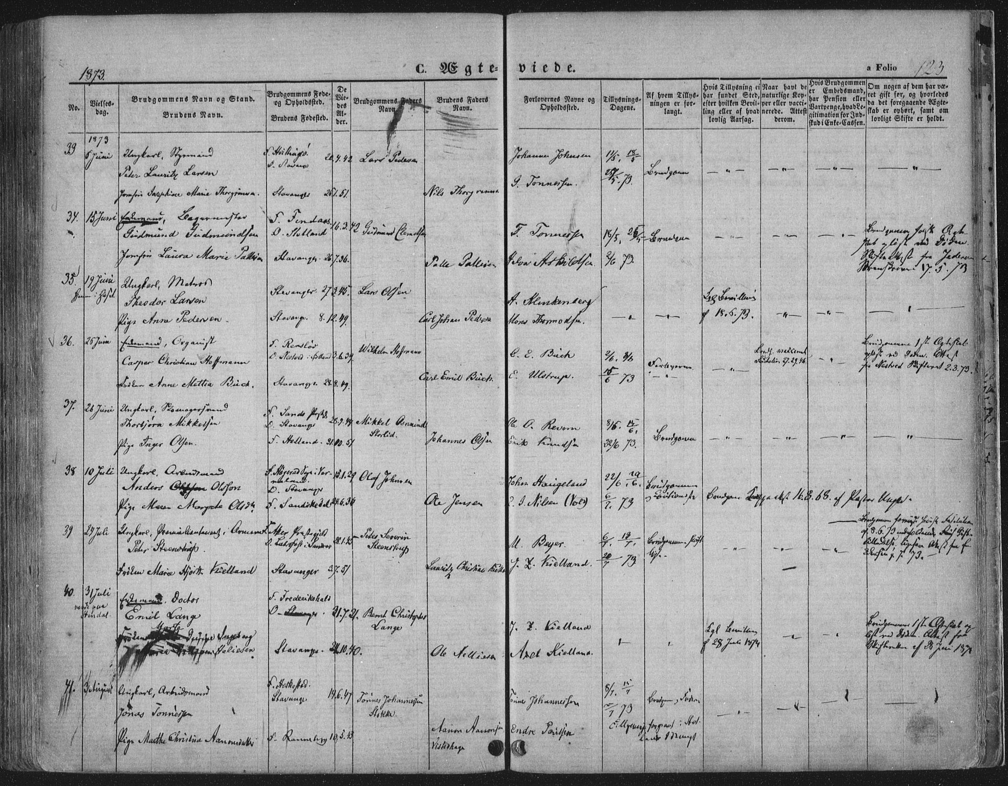Domkirken sokneprestkontor, SAST/A-101812/001/30/30BA/L0019: Parish register (official) no. A 18, 1857-1877, p. 123