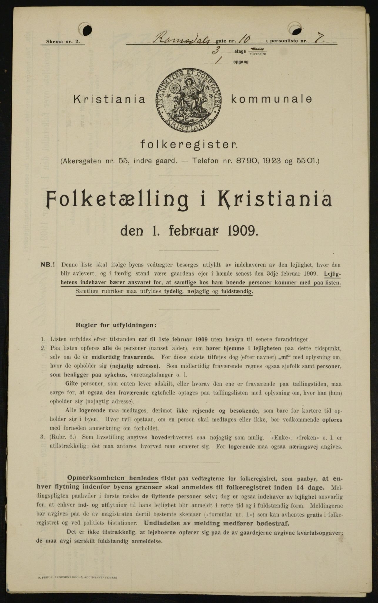 OBA, Municipal Census 1909 for Kristiania, 1909, p. 75575