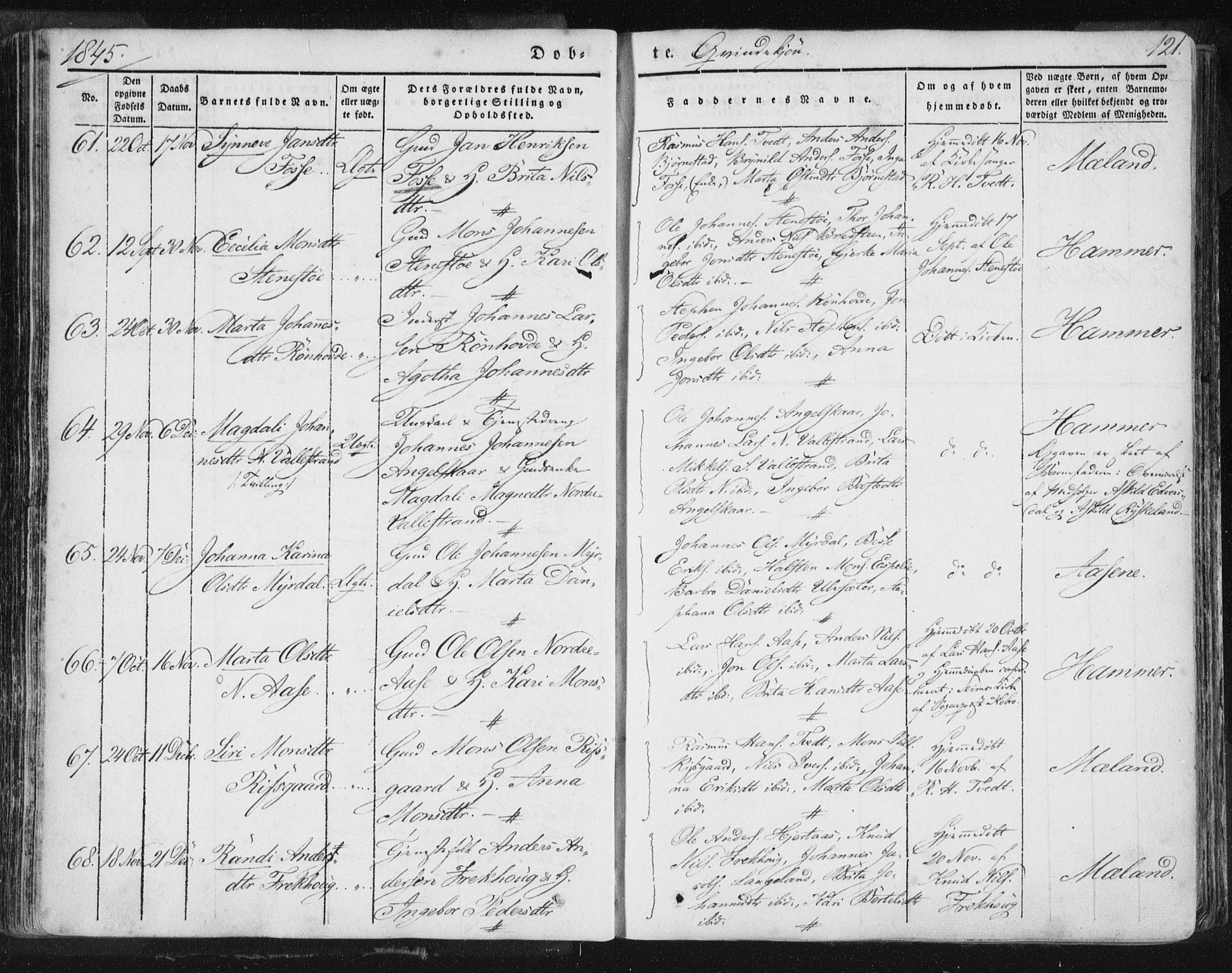 Hamre sokneprestembete, AV/SAB-A-75501/H/Ha/Haa/Haaa/L0012: Parish register (official) no. A 12, 1834-1845, p. 121