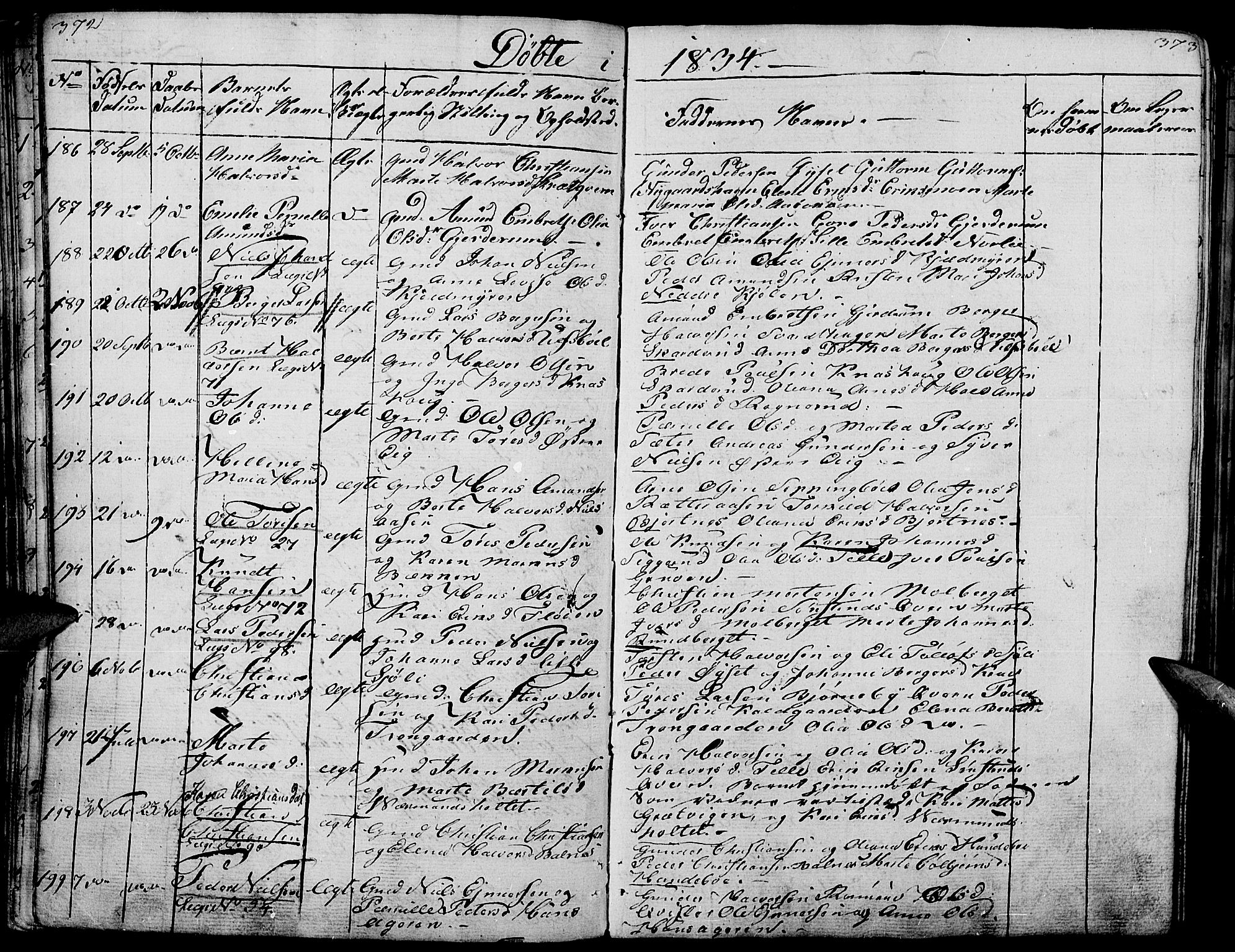 Hof prestekontor, AV/SAH-PREST-038/H/Ha/Haa/L0006: Parish register (official) no. 6, 1822-1841, p. 372-373