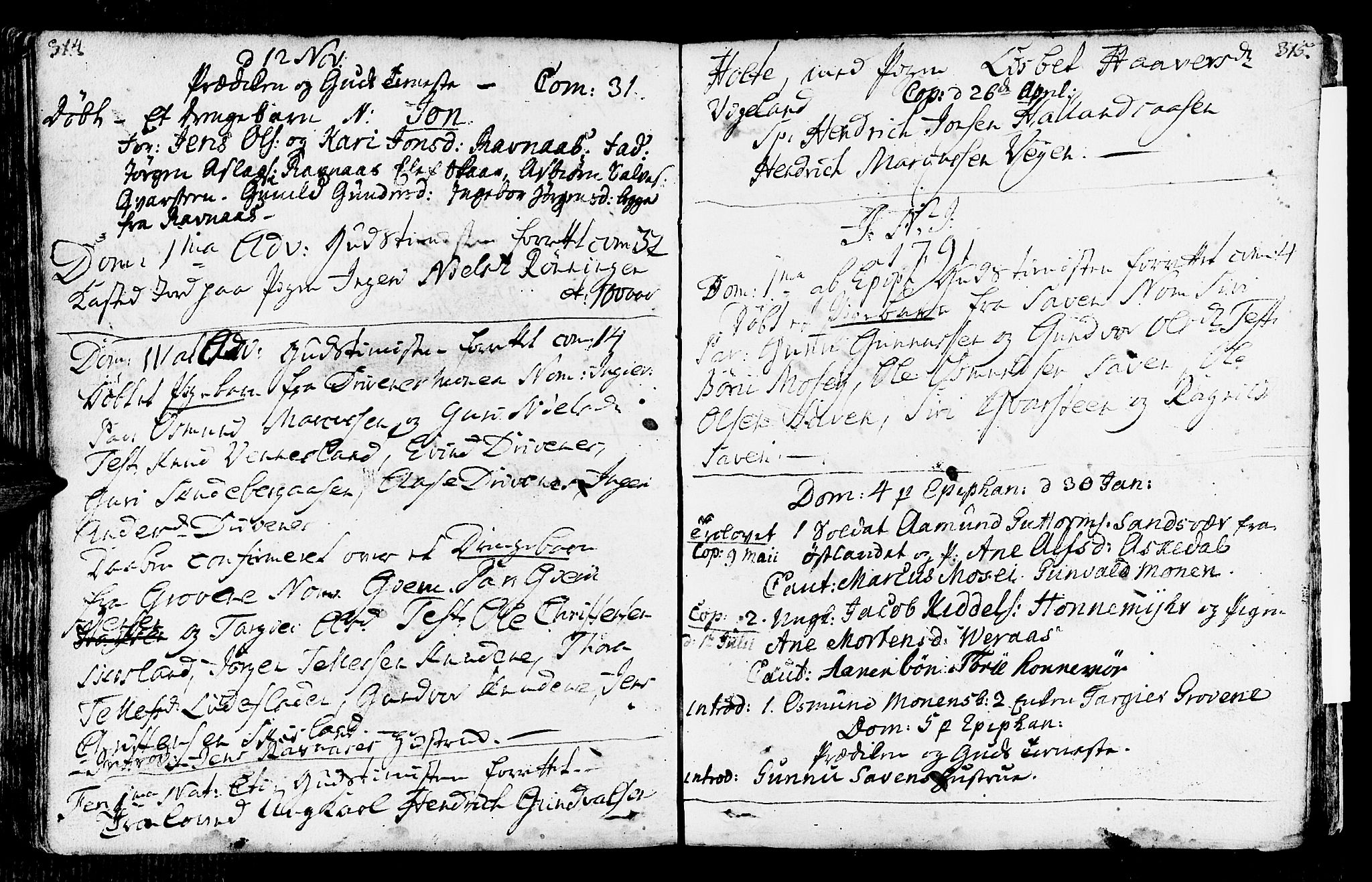 Vennesla sokneprestkontor, AV/SAK-1111-0045/Fa/Fab/L0001: Parish register (official) no. A 1, 1741-1794, p. 314-315