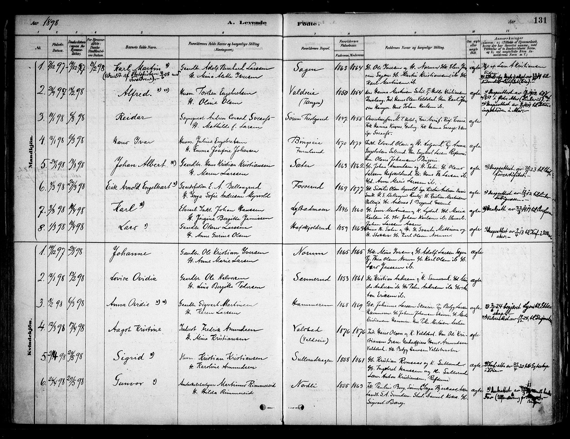 Sørum prestekontor Kirkebøker, AV/SAO-A-10303/F/Fa/L0007: Parish register (official) no. I 7, 1878-1914, p. 131