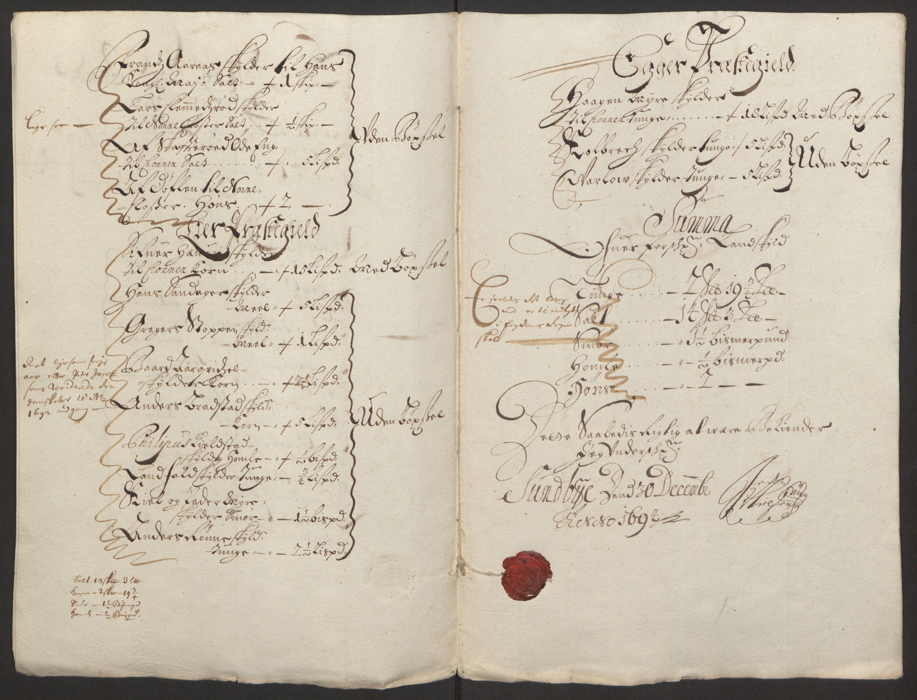 Rentekammeret inntil 1814, Reviderte regnskaper, Fogderegnskap, RA/EA-4092/R30/L1694: Fogderegnskap Hurum, Røyken, Eiker og Lier, 1694-1696, p. 15
