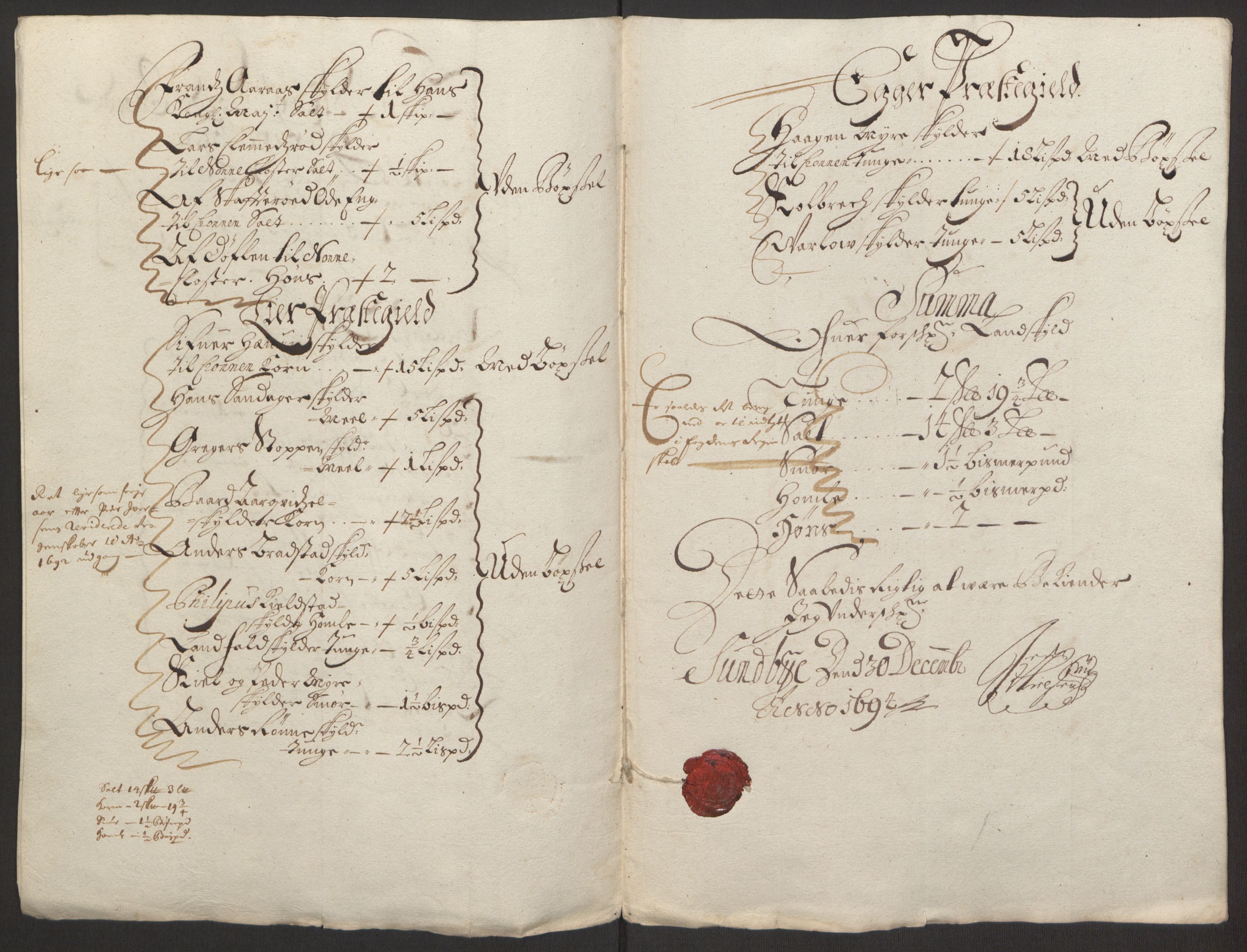 Rentekammeret inntil 1814, Reviderte regnskaper, Fogderegnskap, AV/RA-EA-4092/R30/L1694: Fogderegnskap Hurum, Røyken, Eiker og Lier, 1694-1696, p. 15