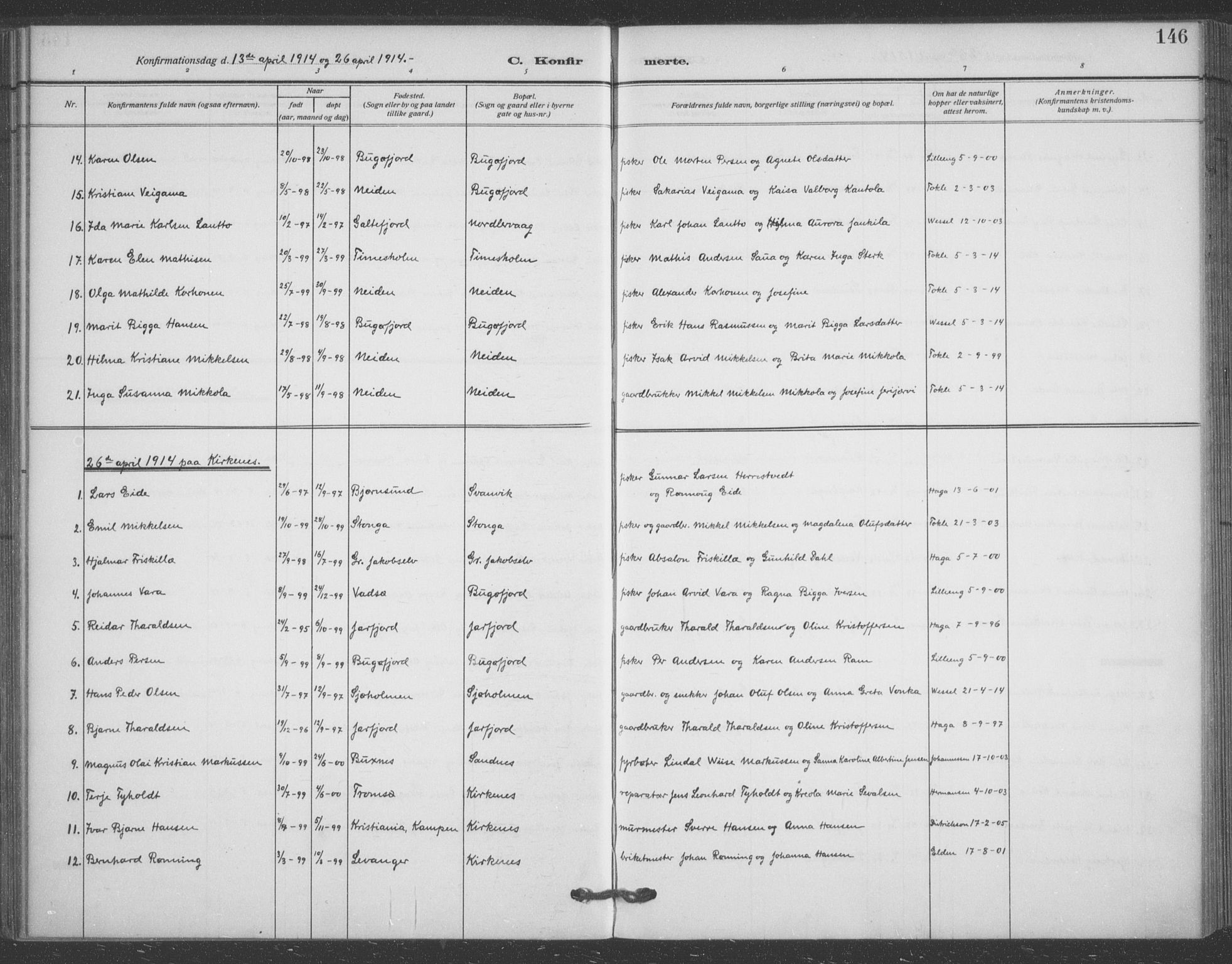 Sør-Varanger sokneprestkontor, AV/SATØ-S-1331/H/Ha/L0005kirke: Parish register (official) no. 5, 1909-1919, p. 146