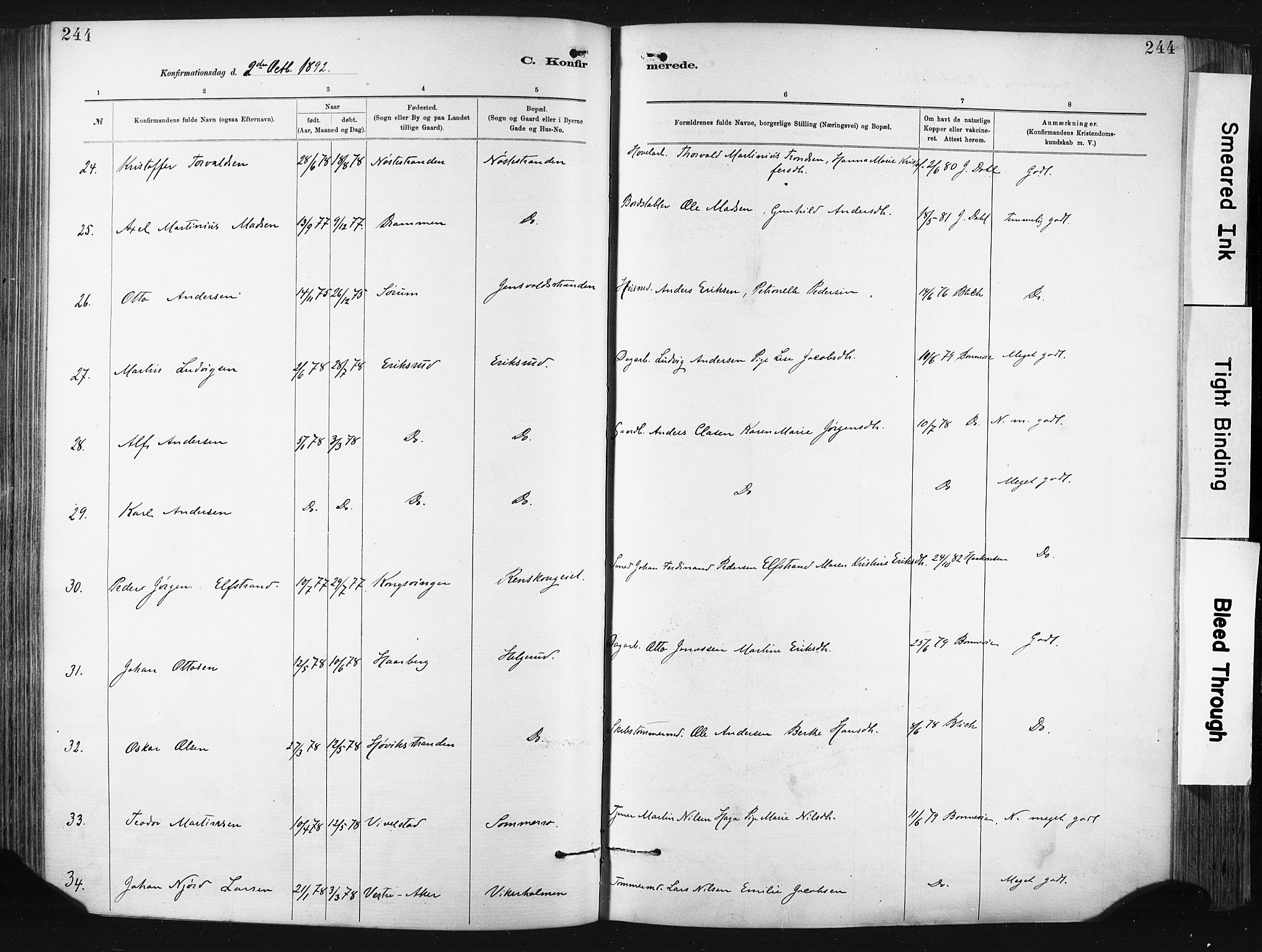 Lier kirkebøker, AV/SAKO-A-230/F/Fa/L0015: Parish register (official) no. I 15, 1883-1894, p. 244