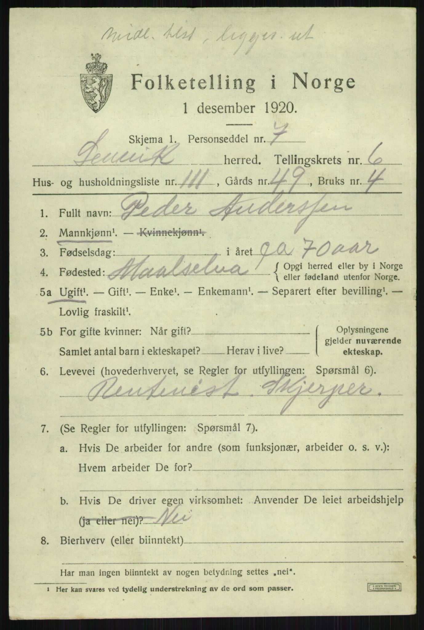 SATØ, 1920 census for Lenvik, 1920, p. 9496