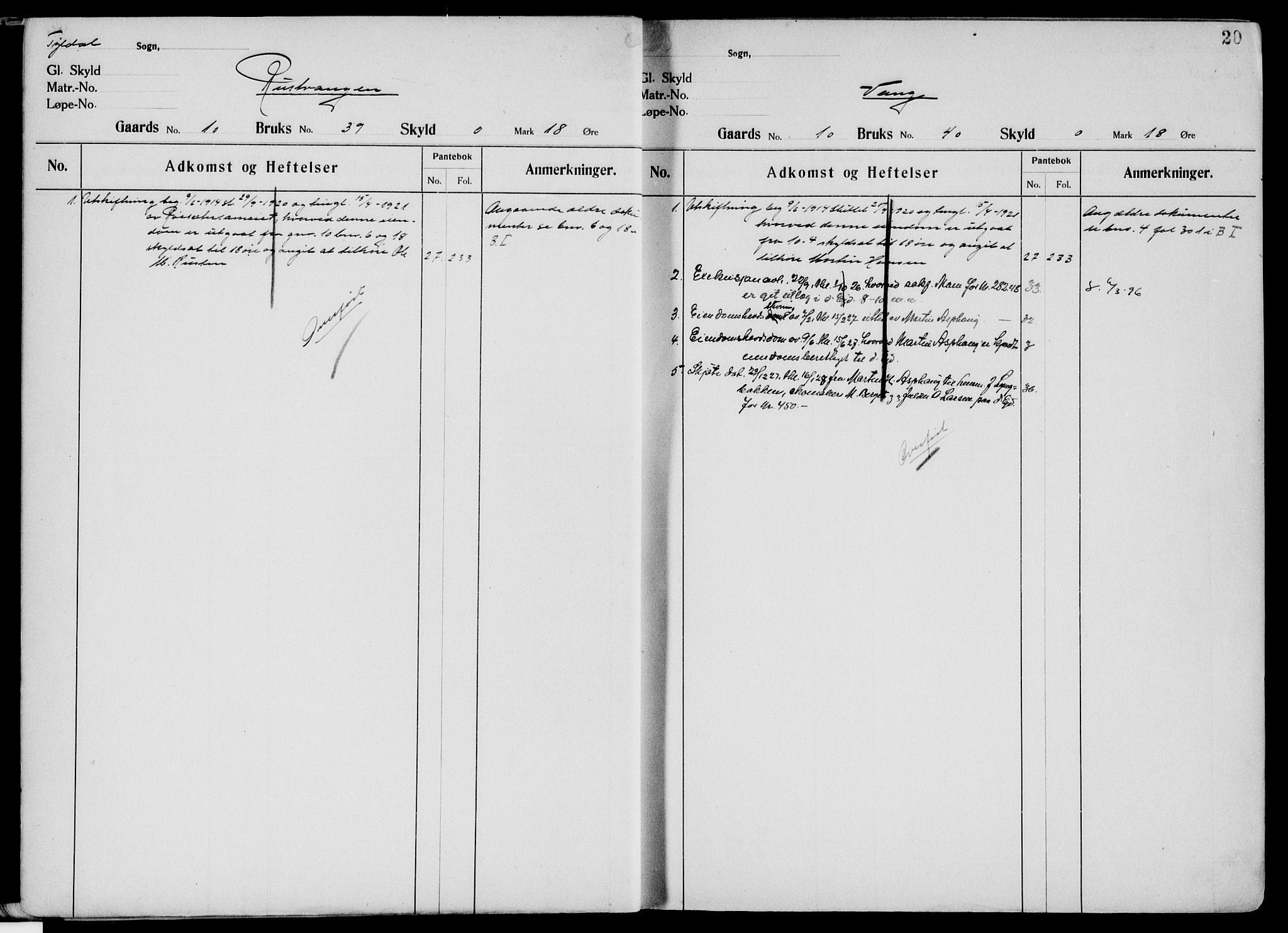 Nord-Østerdal tingrett, AV/SAH-TING-020/H/Ha/Hag/L0043: Mortgage register no. 7, 1919, p. 20