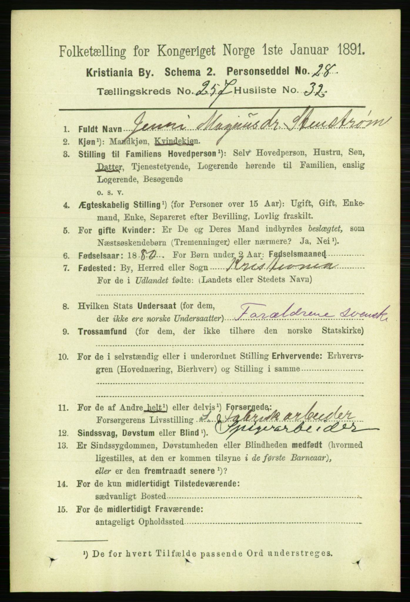 RA, 1891 census for 0301 Kristiania, 1891, p. 156943