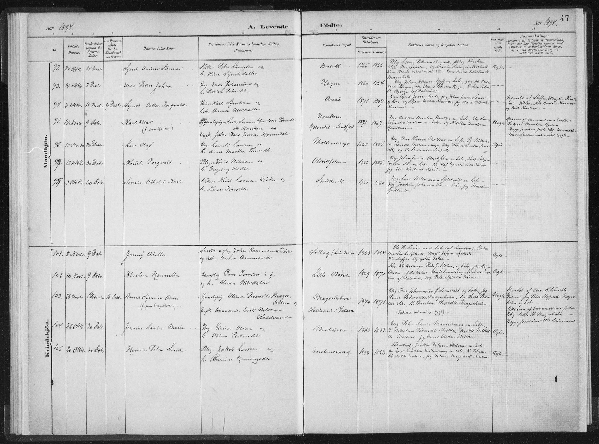 Ministerialprotokoller, klokkerbøker og fødselsregistre - Møre og Romsdal, AV/SAT-A-1454/528/L0405: Parish register (official) no. 528A14, 1891-1906, p. 47