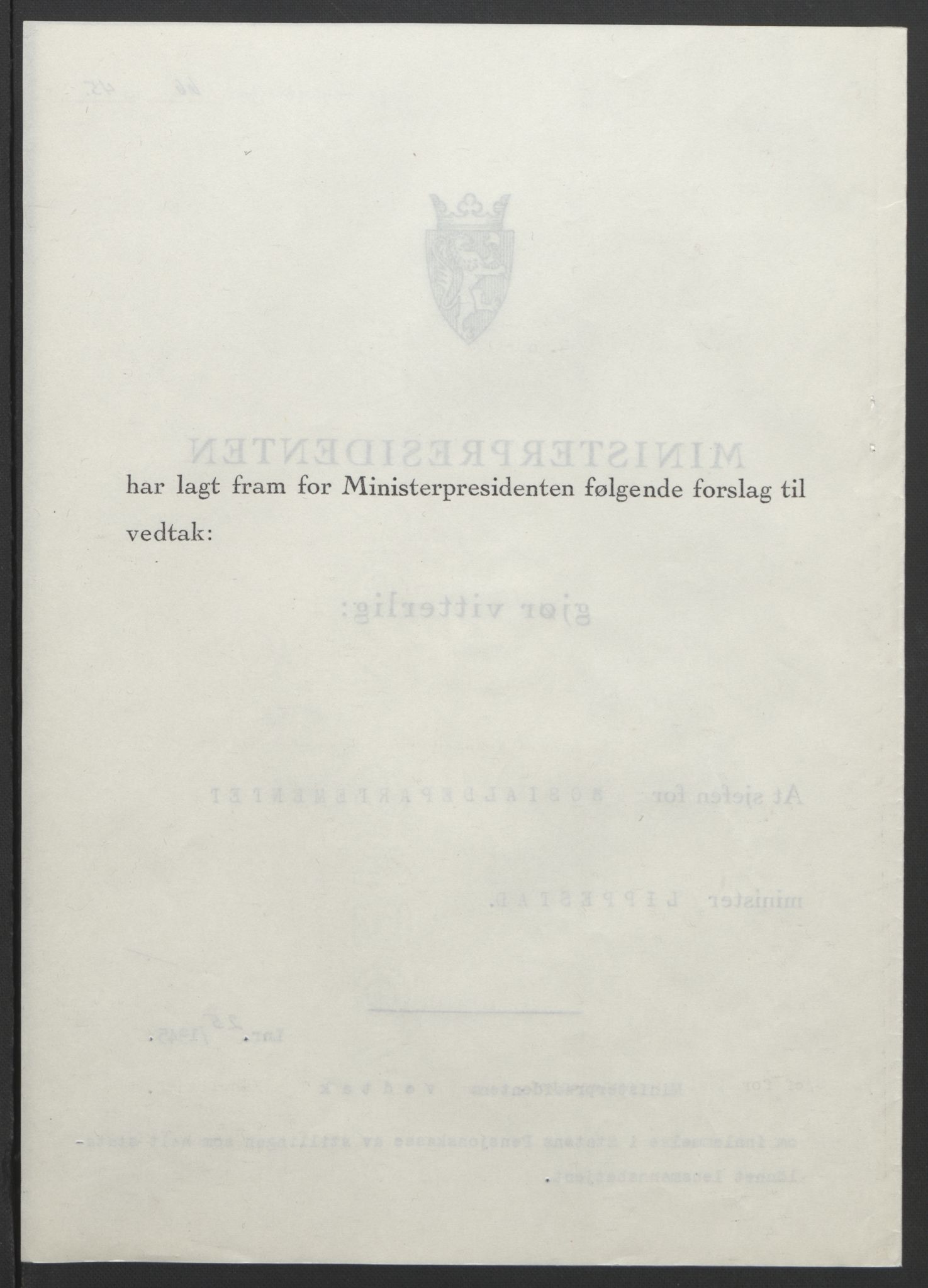 NS-administrasjonen 1940-1945 (Statsrådsekretariatet, de kommisariske statsråder mm), AV/RA-S-4279/D/Db/L0101/0001: -- / Lover og vedtak, 1945, p. 233