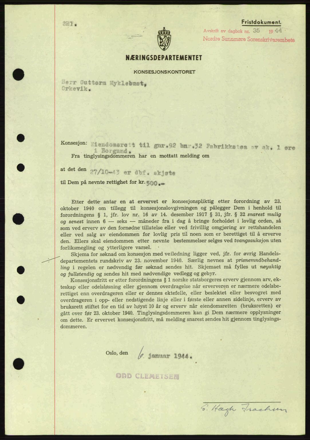 Nordre Sunnmøre sorenskriveri, SAT/A-0006/1/2/2C/2Ca: Mortgage book no. B6-14 a, 1942-1945, Diary no: : 35/1944