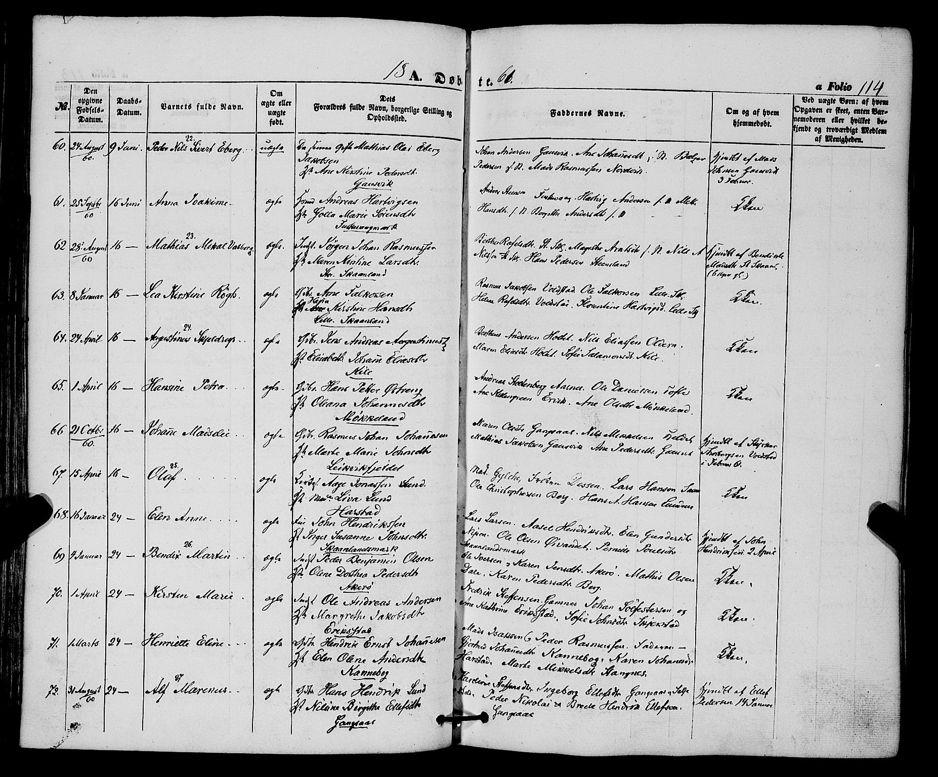 Trondenes sokneprestkontor, AV/SATØ-S-1319/H/Ha/L0011kirke: Parish register (official) no. 11, 1853-1862, p. 114