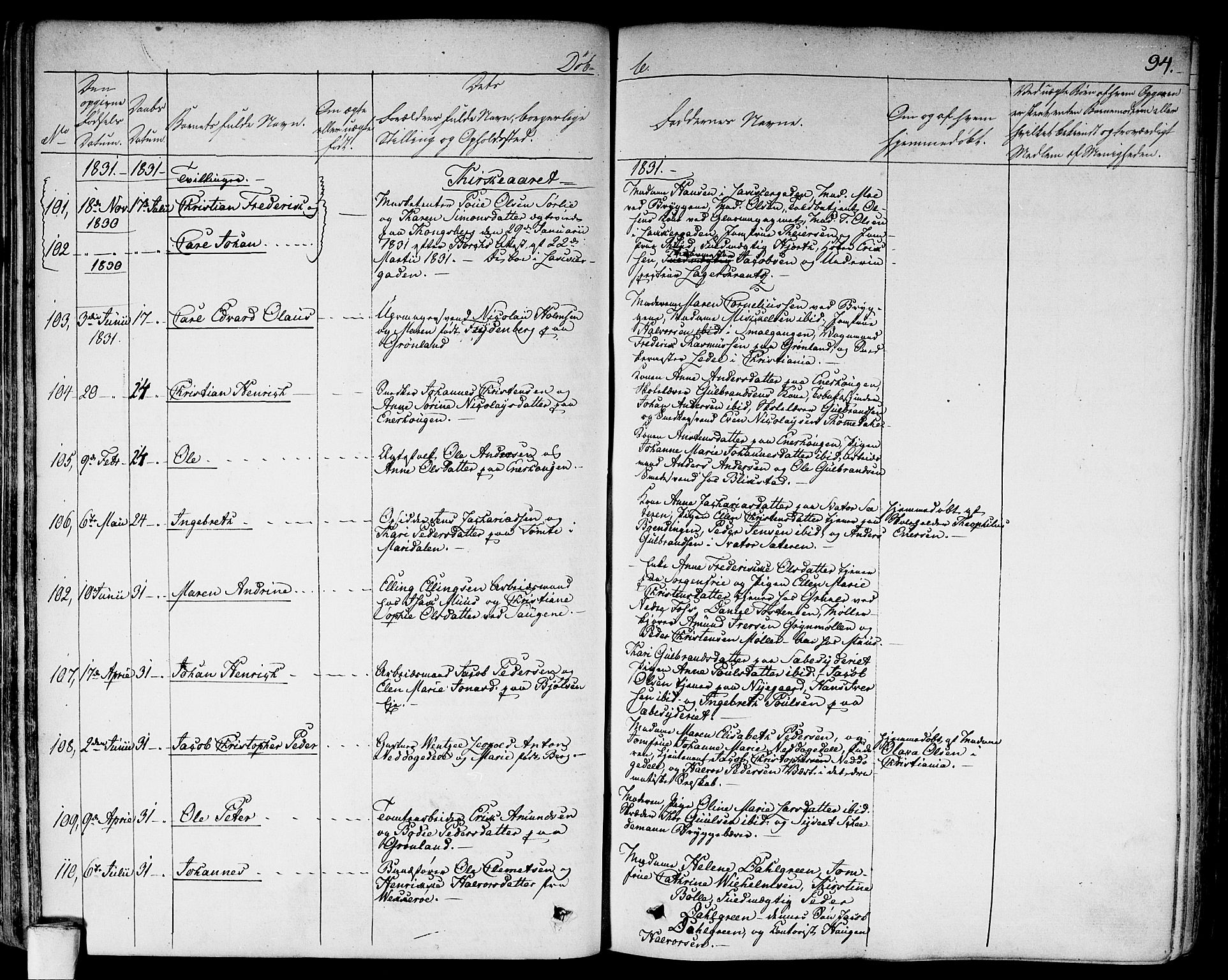Aker prestekontor kirkebøker, SAO/A-10861/F/L0013: Parish register (official) no. 13, 1828-1837, p. 94