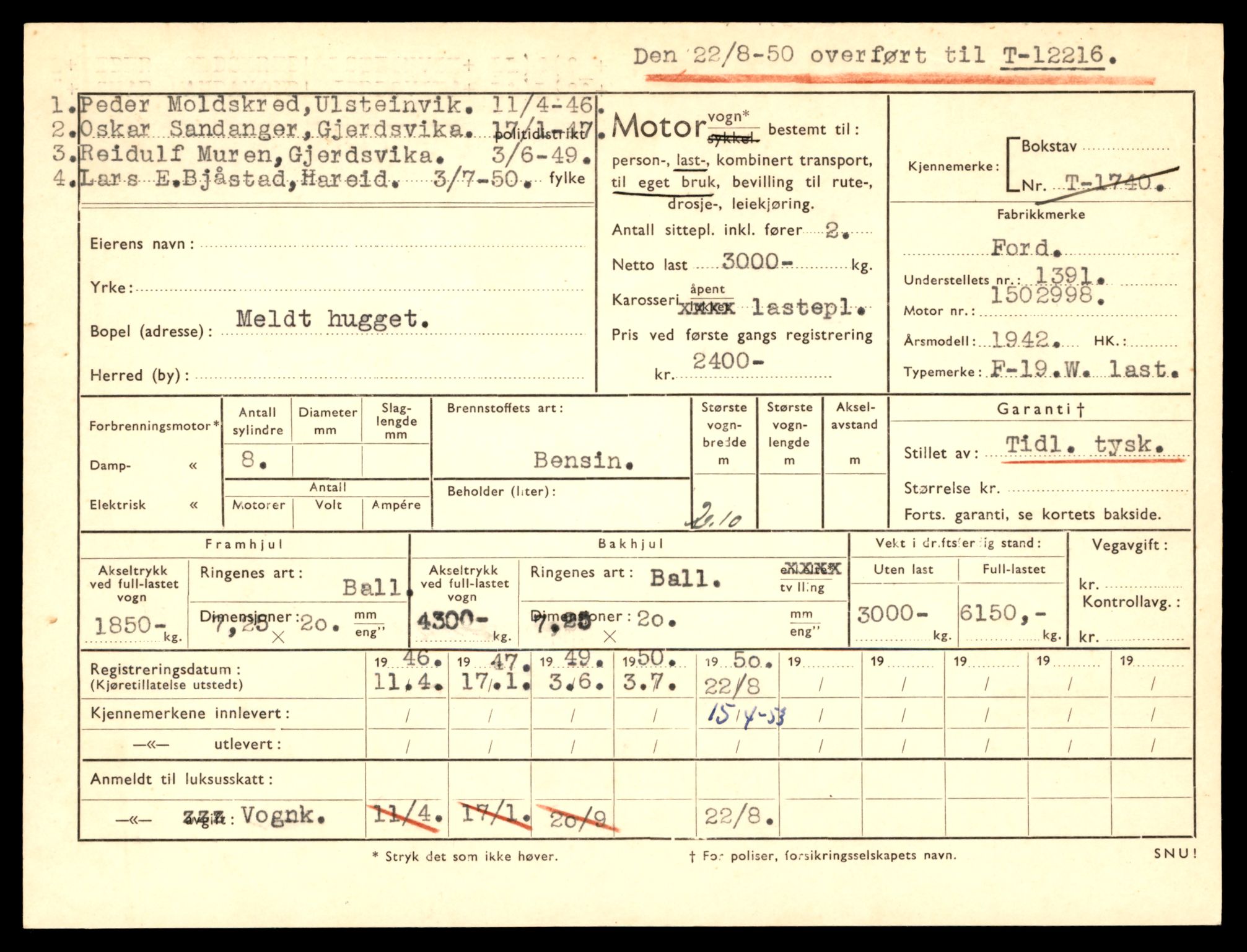 Møre og Romsdal vegkontor - Ålesund trafikkstasjon, AV/SAT-A-4099/F/Fe/L0033: Registreringskort for kjøretøy T 12151 - T 12474, 1927-1998, p. 1701