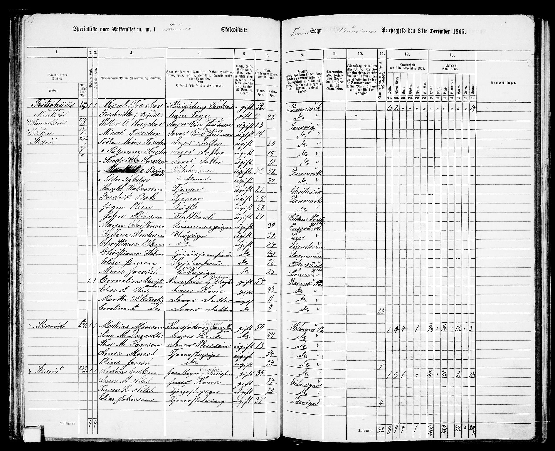 RA, 1865 census for Brunlanes, 1865, p. 50