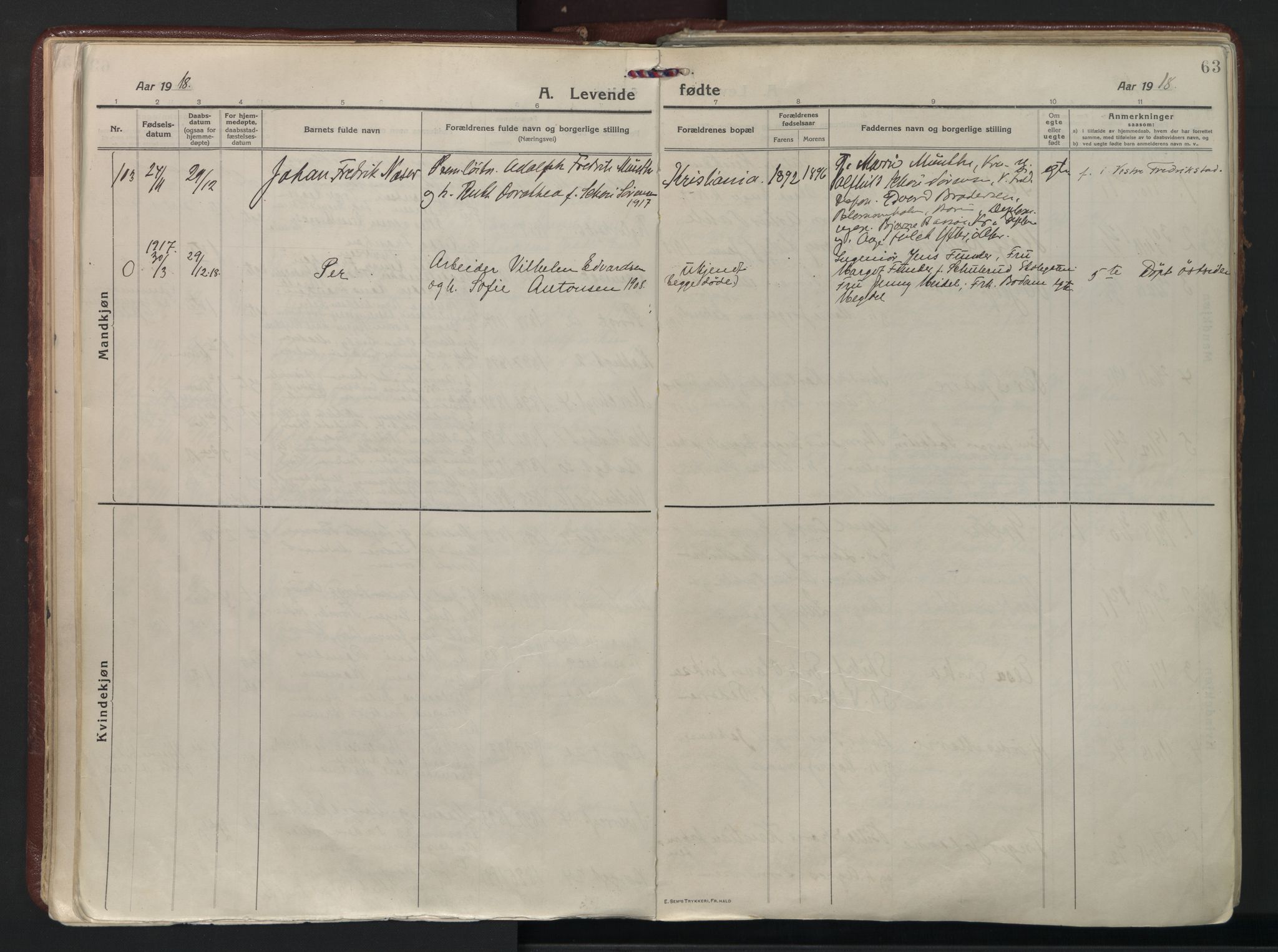 Fredrikstad domkirkes prestekontor Kirkebøker, AV/SAO-A-10906/F/Fa/L0010: Parish register (official) no. 10, 1914-1946, p. 63