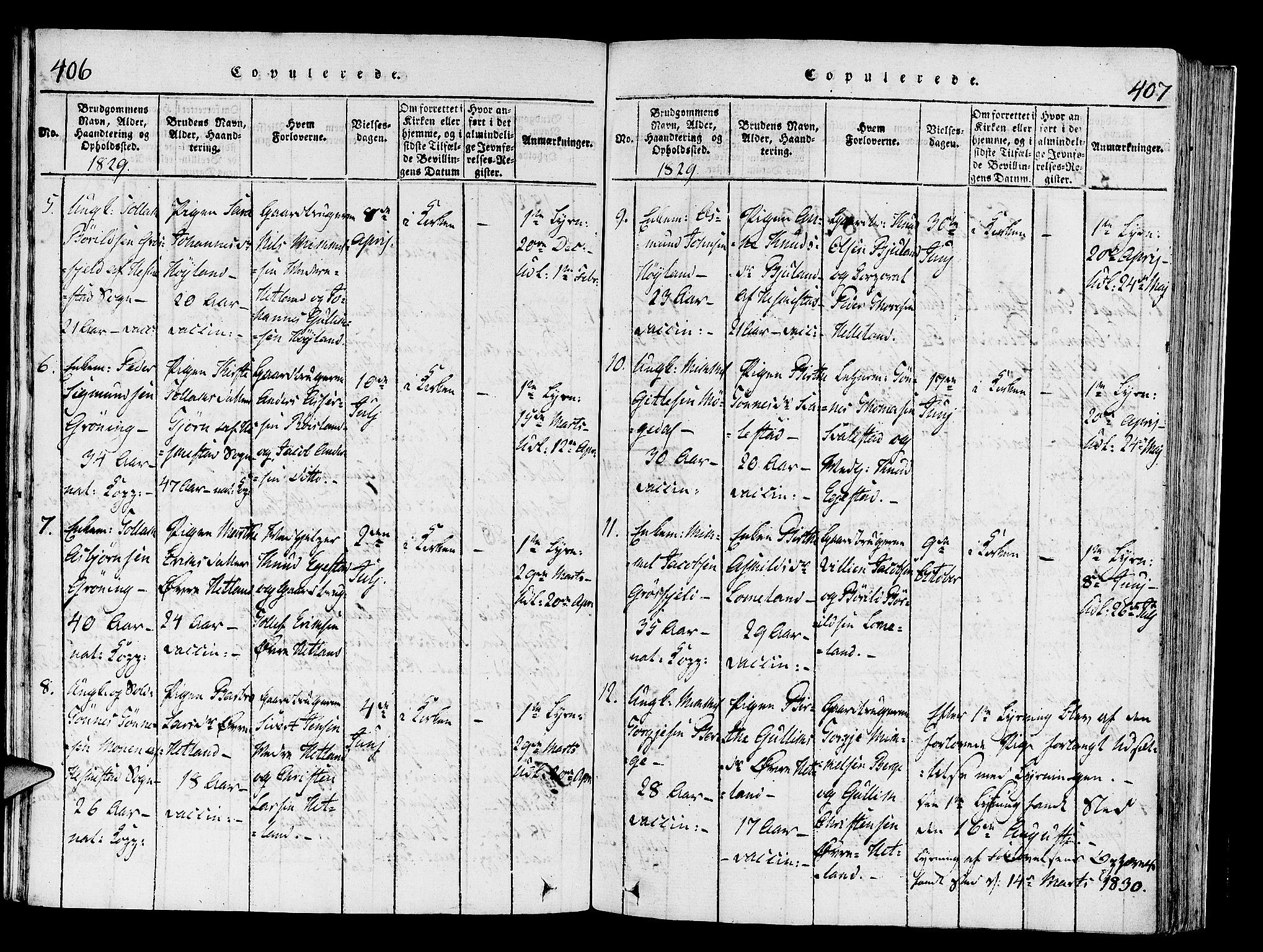 Helleland sokneprestkontor, AV/SAST-A-101810: Parish register (official) no. A 4, 1815-1834, p. 406-407