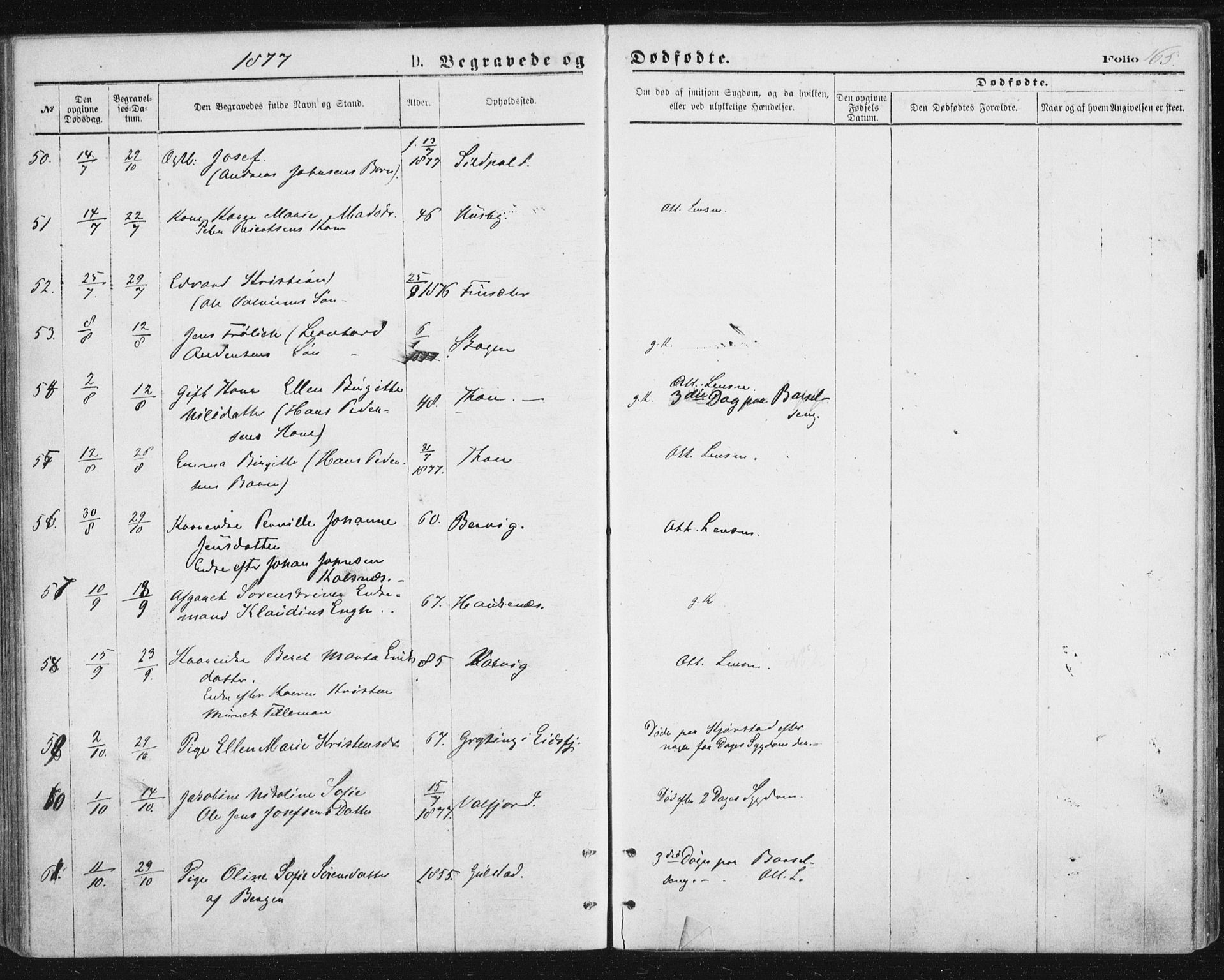 Ministerialprotokoller, klokkerbøker og fødselsregistre - Nordland, AV/SAT-A-1459/888/L1243: Parish register (official) no. 888A09, 1876-1879, p. 165