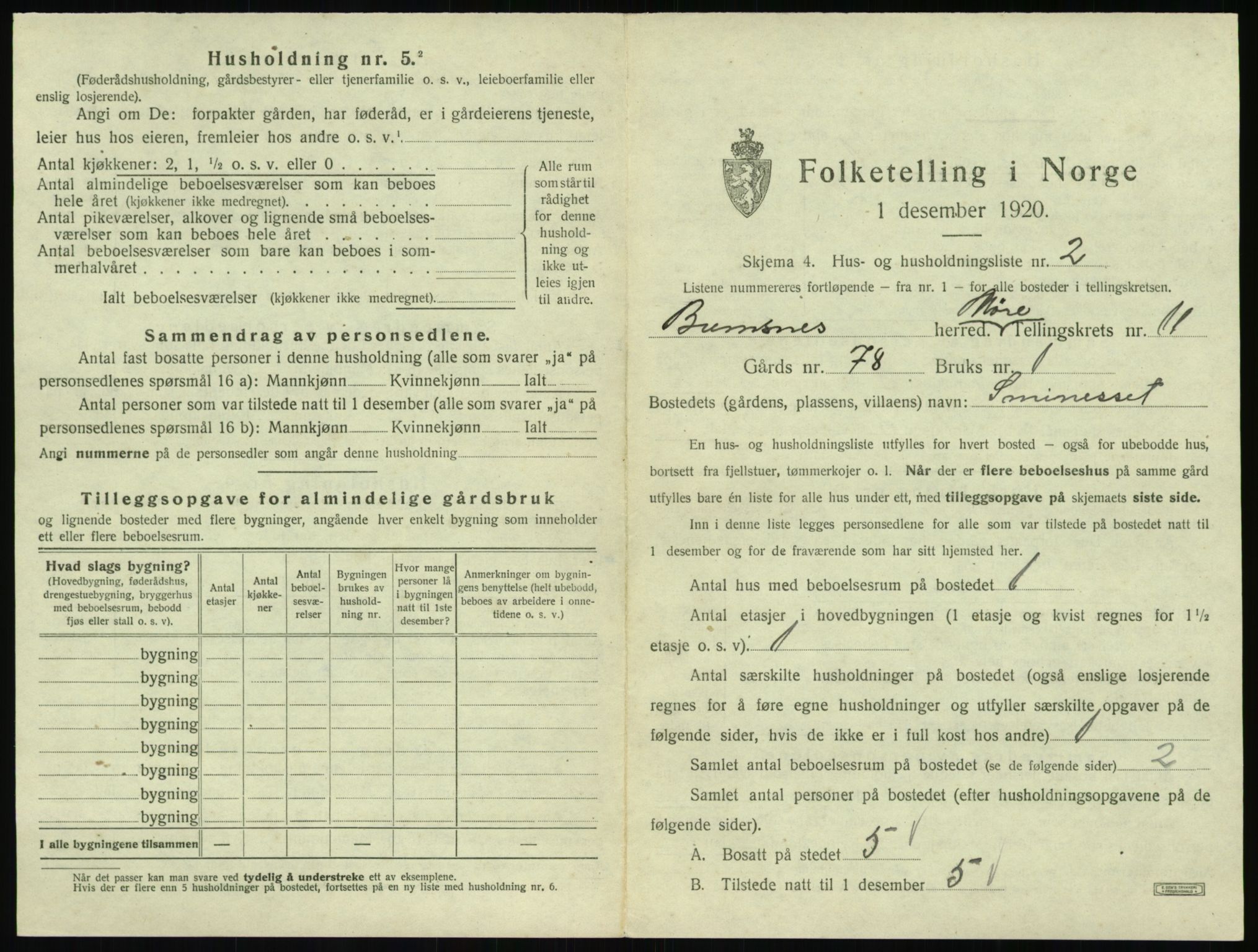 SAT, 1920 census for Bremsnes, 1920, p. 1285