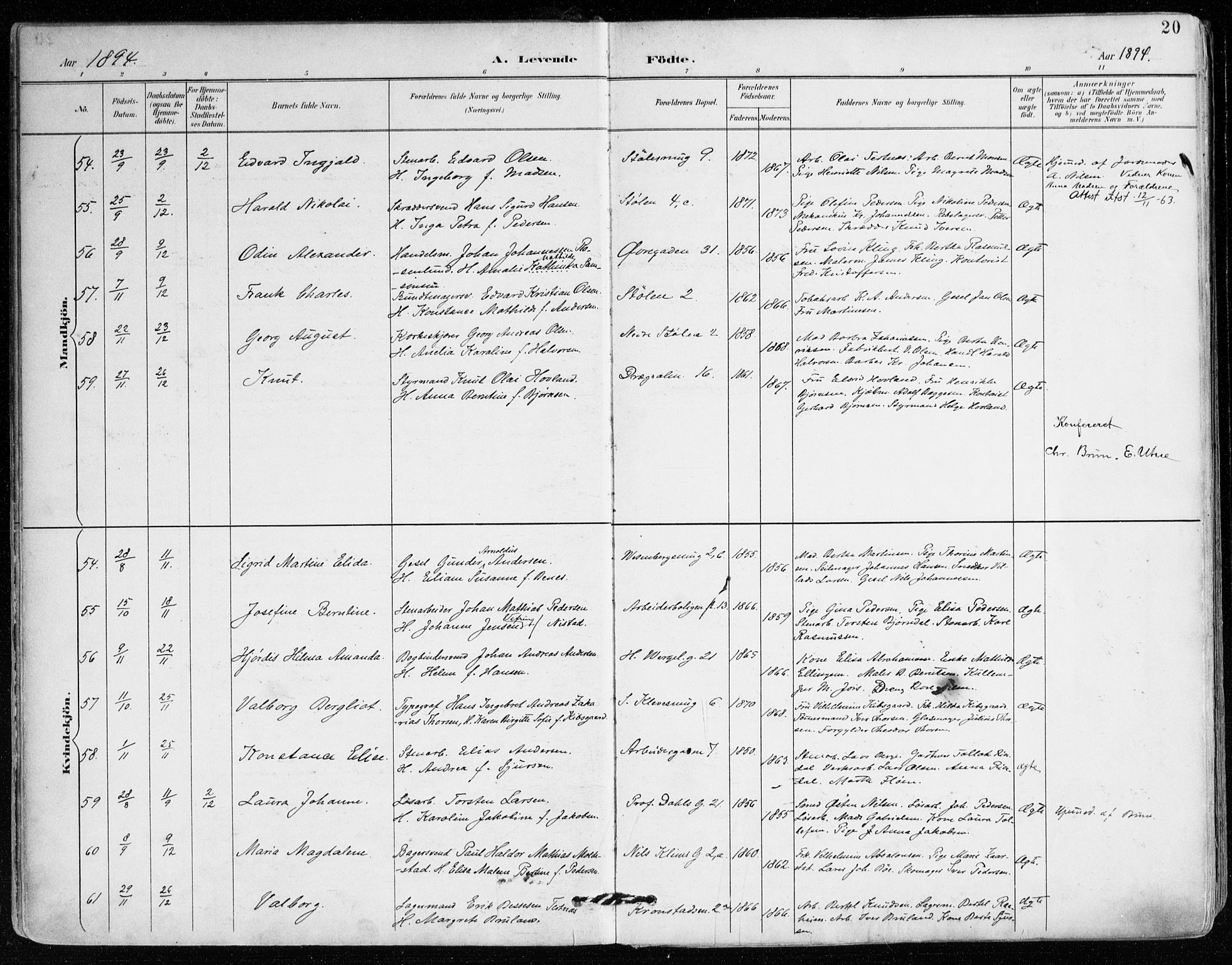 Mariakirken Sokneprestembete, AV/SAB-A-76901/H/Haa/L0008: Parish register (official) no. A 8, 1893-1942, p. 20