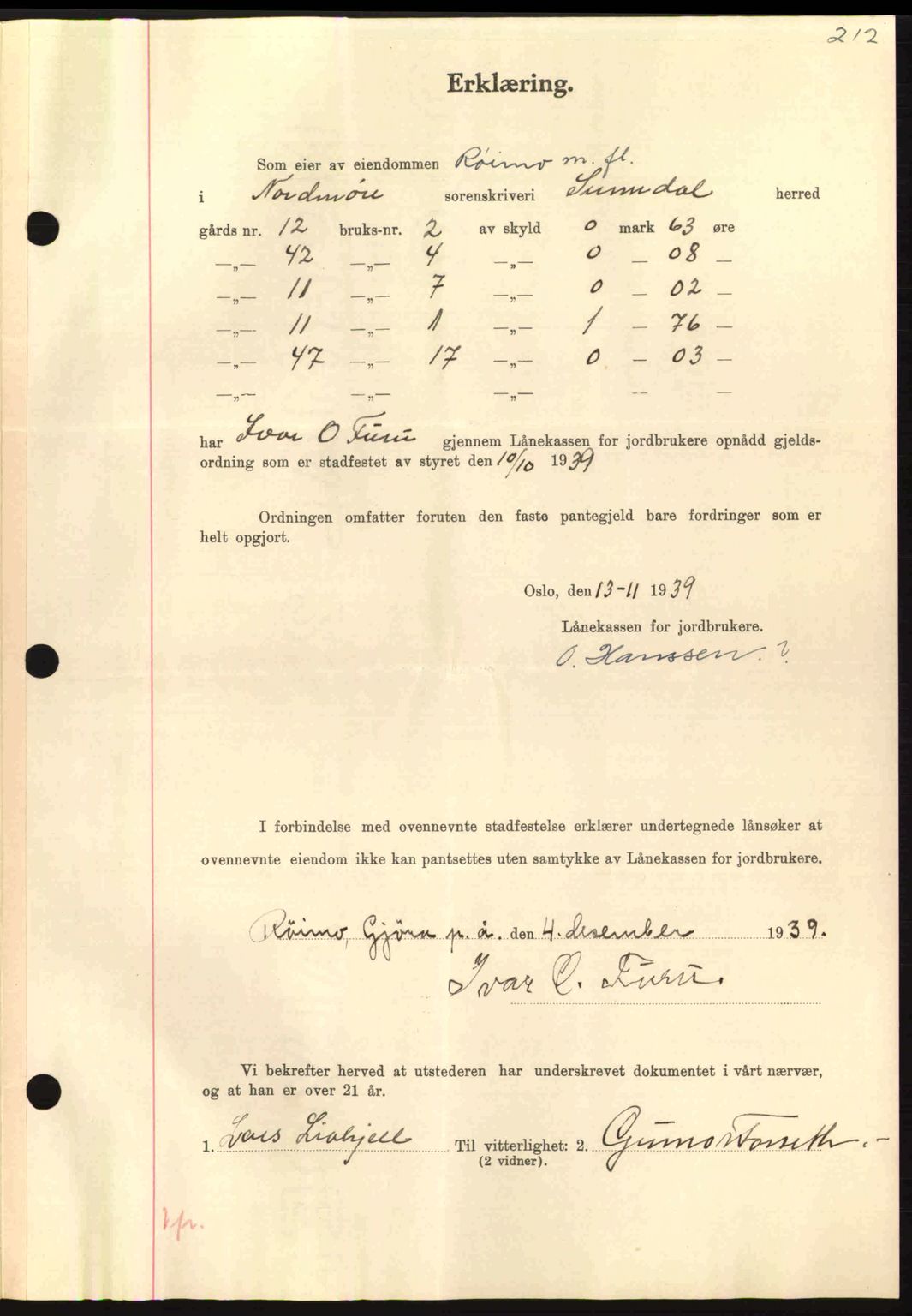 Nordmøre sorenskriveri, AV/SAT-A-4132/1/2/2Ca: Mortgage book no. B87, 1940-1941, Diary no: : 1272/1940