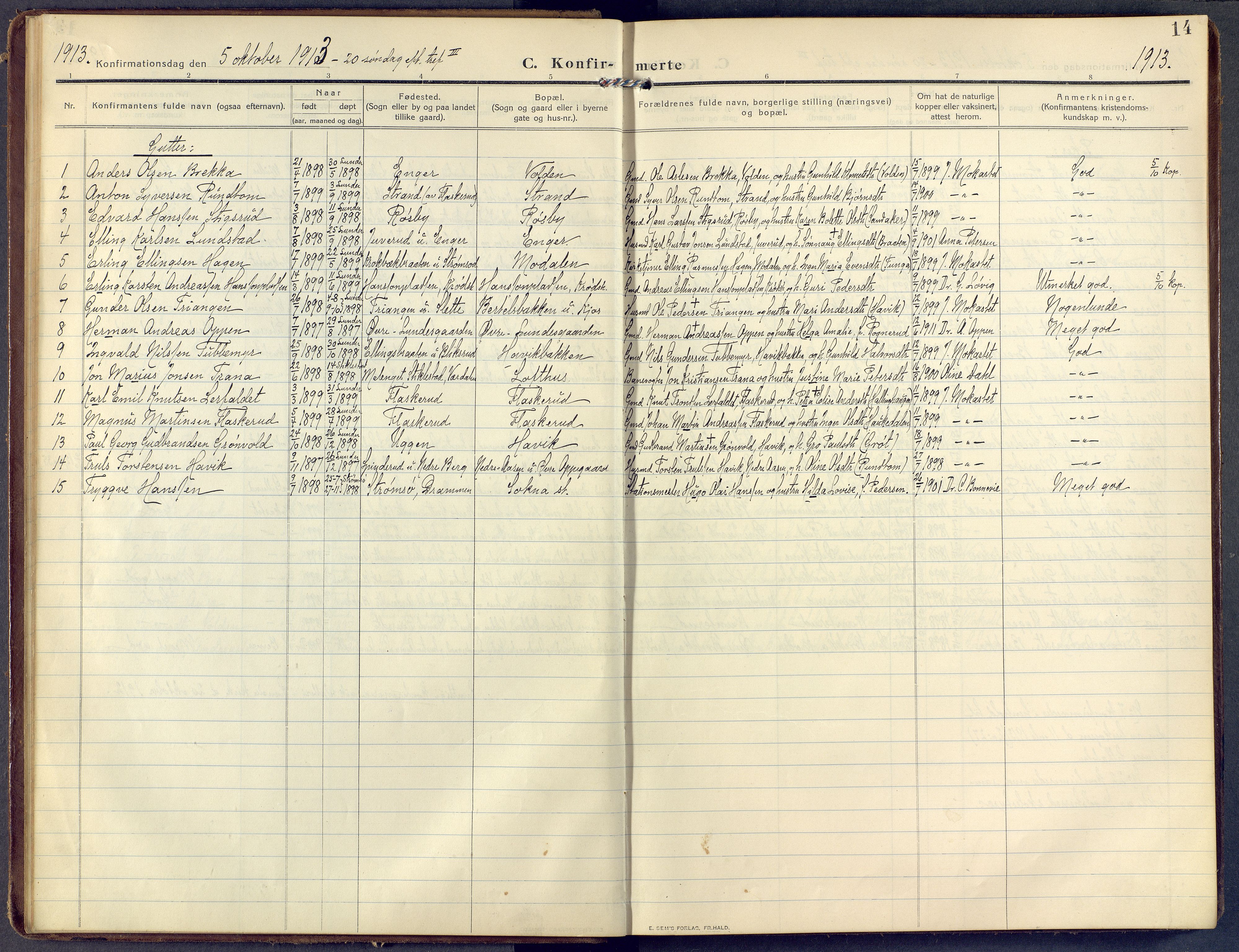 Lunder kirkebøker, SAKO/A-629/F/Fa/L0002: Parish register (official) no. I 2, 1906-1947, p. 14