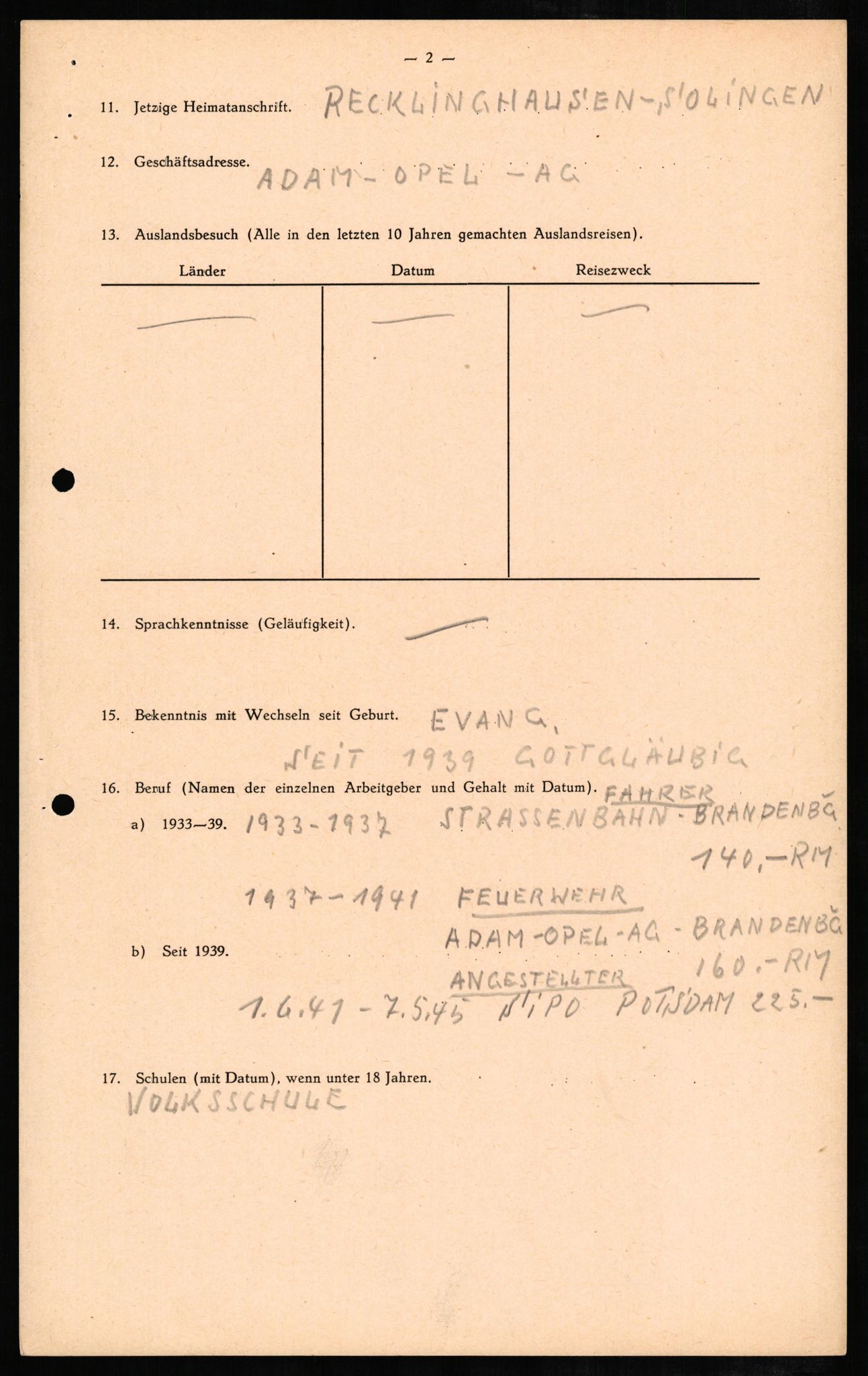 Forsvaret, Forsvarets overkommando II, AV/RA-RAFA-3915/D/Db/L0006: CI Questionaires. Tyske okkupasjonsstyrker i Norge. Tyskere., 1945-1946, p. 274