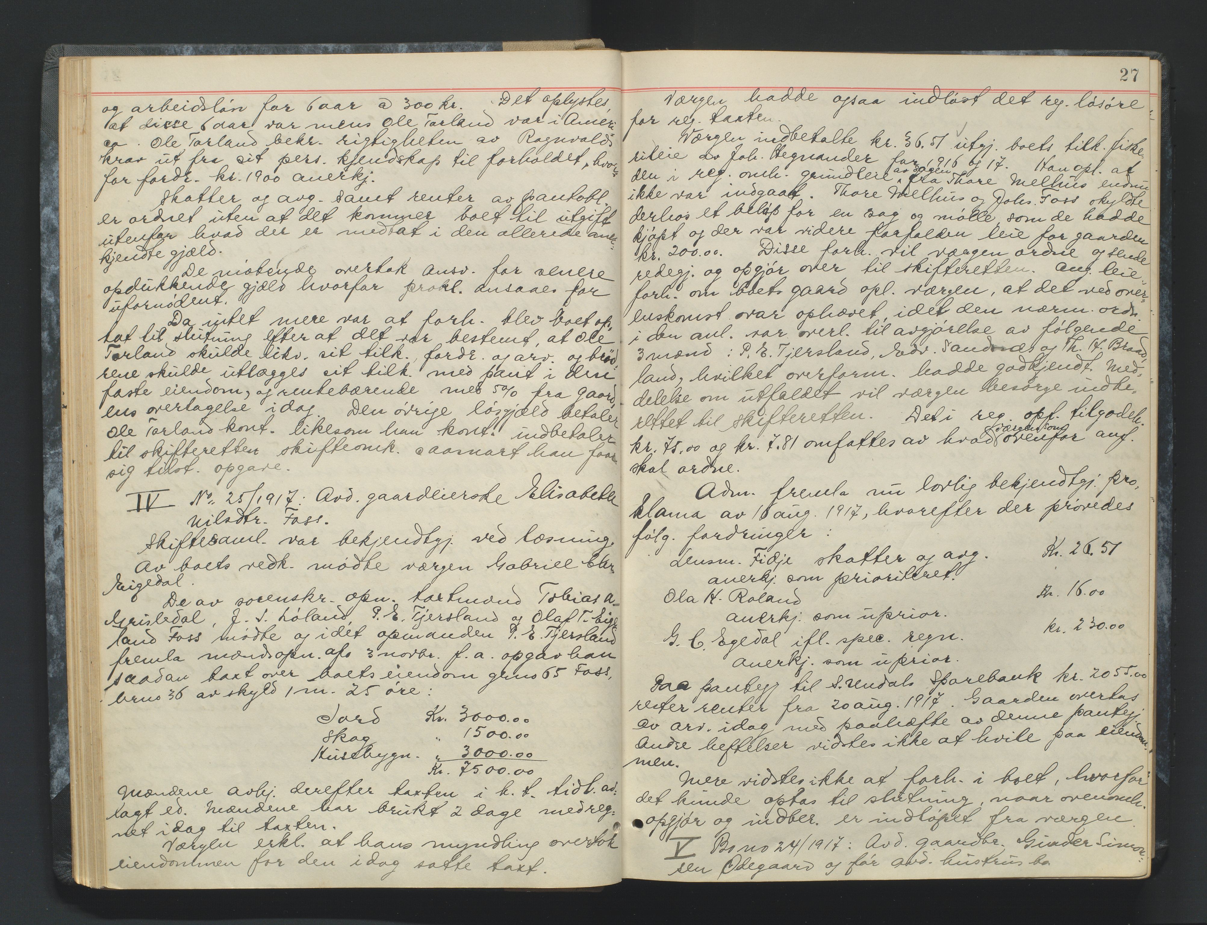 Mandal sorenskriveri, AV/SAK-1221-0005/001/H/Hc/L0083: Skifteforhandlingsprotokoll nr 15, 1917-1921, p. 27