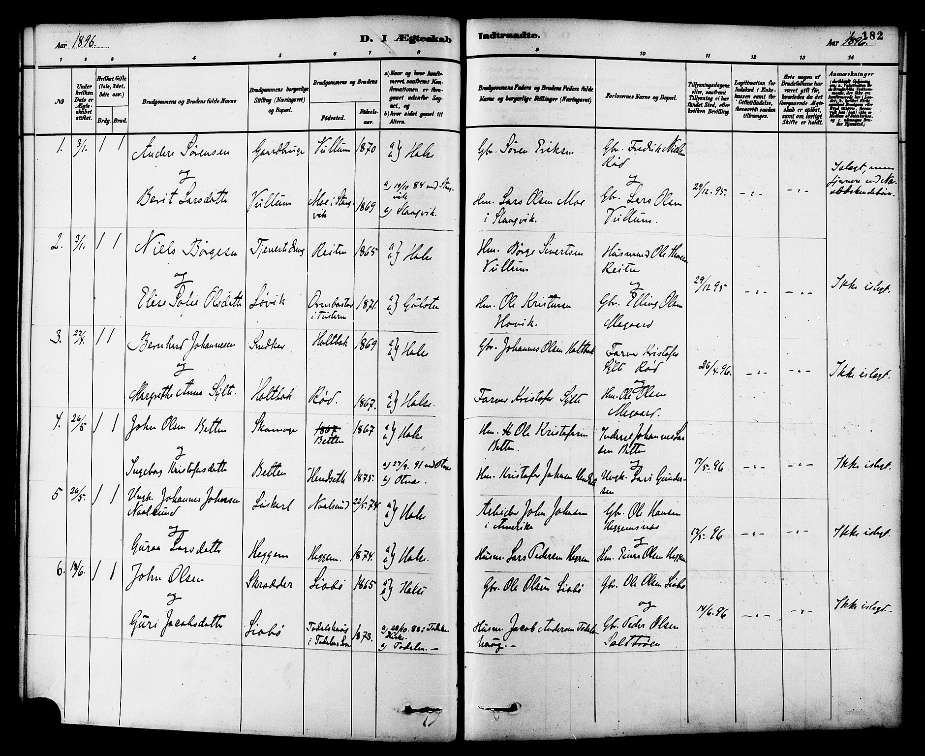 Ministerialprotokoller, klokkerbøker og fødselsregistre - Møre og Romsdal, AV/SAT-A-1454/576/L0885: Parish register (official) no. 576A03, 1880-1898, p. 182