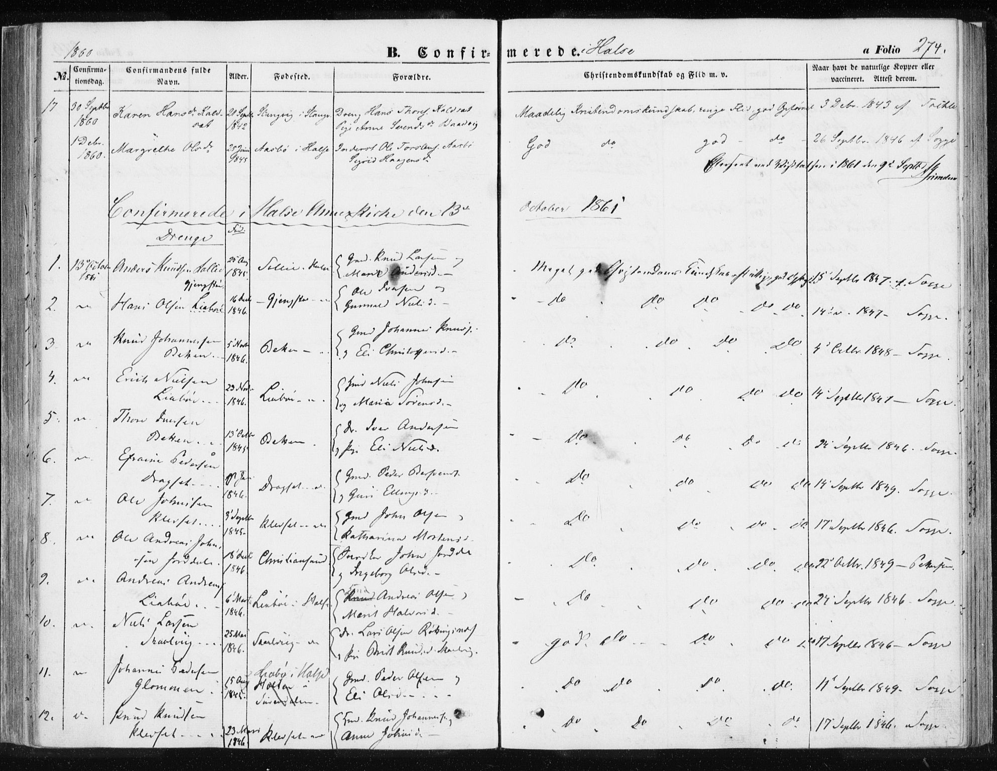 Ministerialprotokoller, klokkerbøker og fødselsregistre - Møre og Romsdal, AV/SAT-A-1454/576/L0883: Parish register (official) no. 576A01, 1849-1865, p. 274