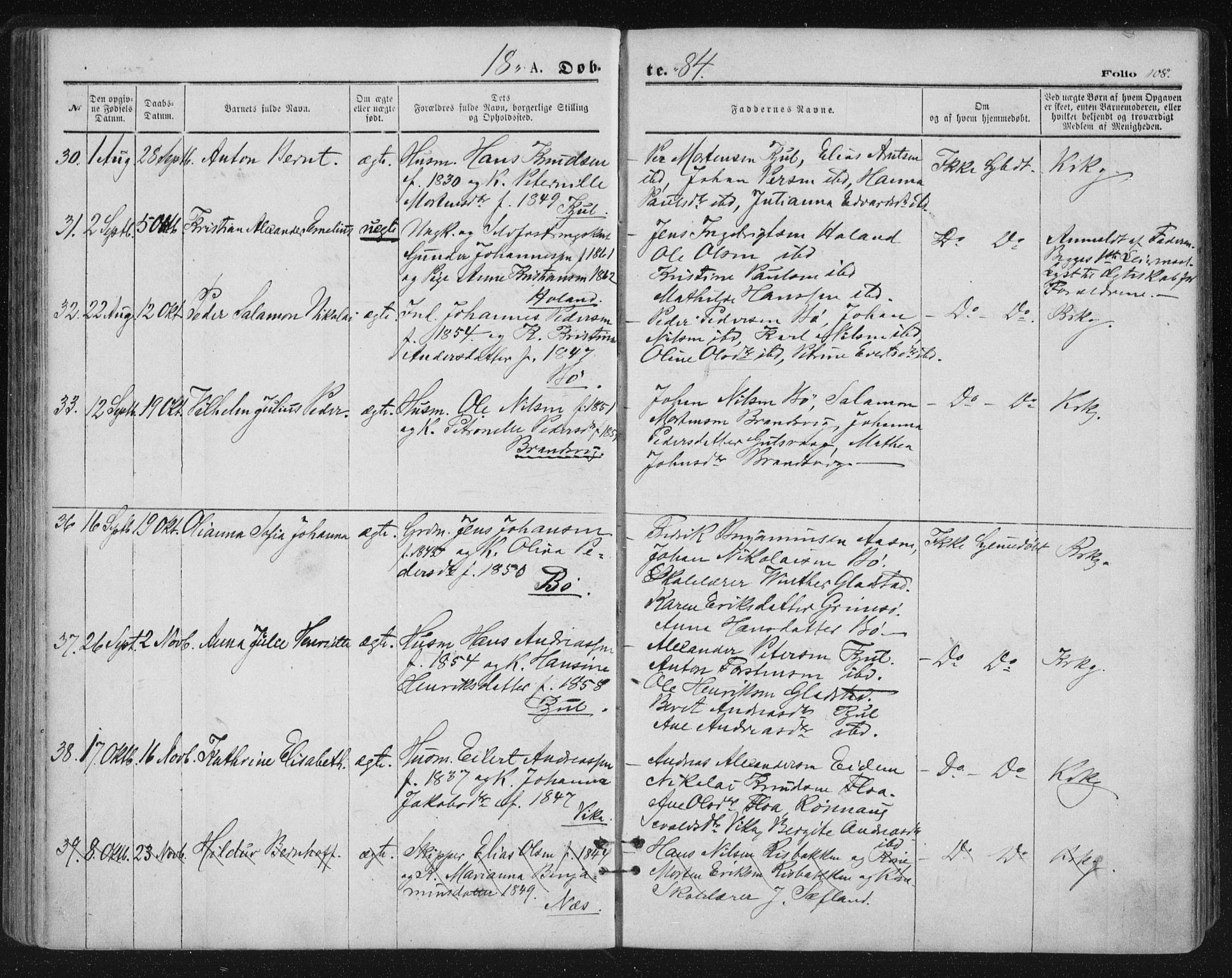 Ministerialprotokoller, klokkerbøker og fødselsregistre - Nordland, AV/SAT-A-1459/816/L0241: Parish register (official) no. 816A07, 1870-1885, p. 108