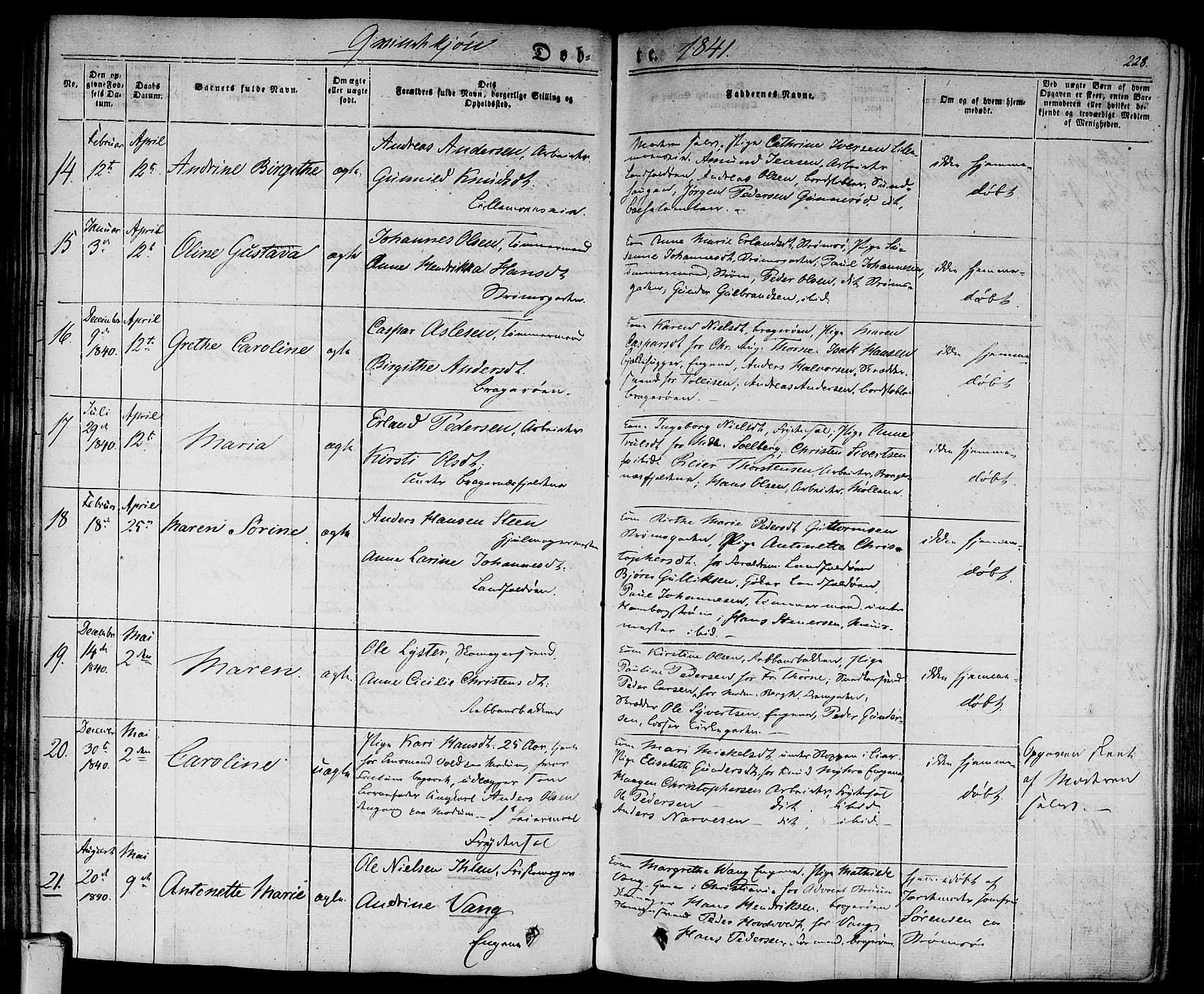 Bragernes kirkebøker, AV/SAKO-A-6/F/Fb/L0001: Parish register (official) no. II 1, 1830-1847, p. 228