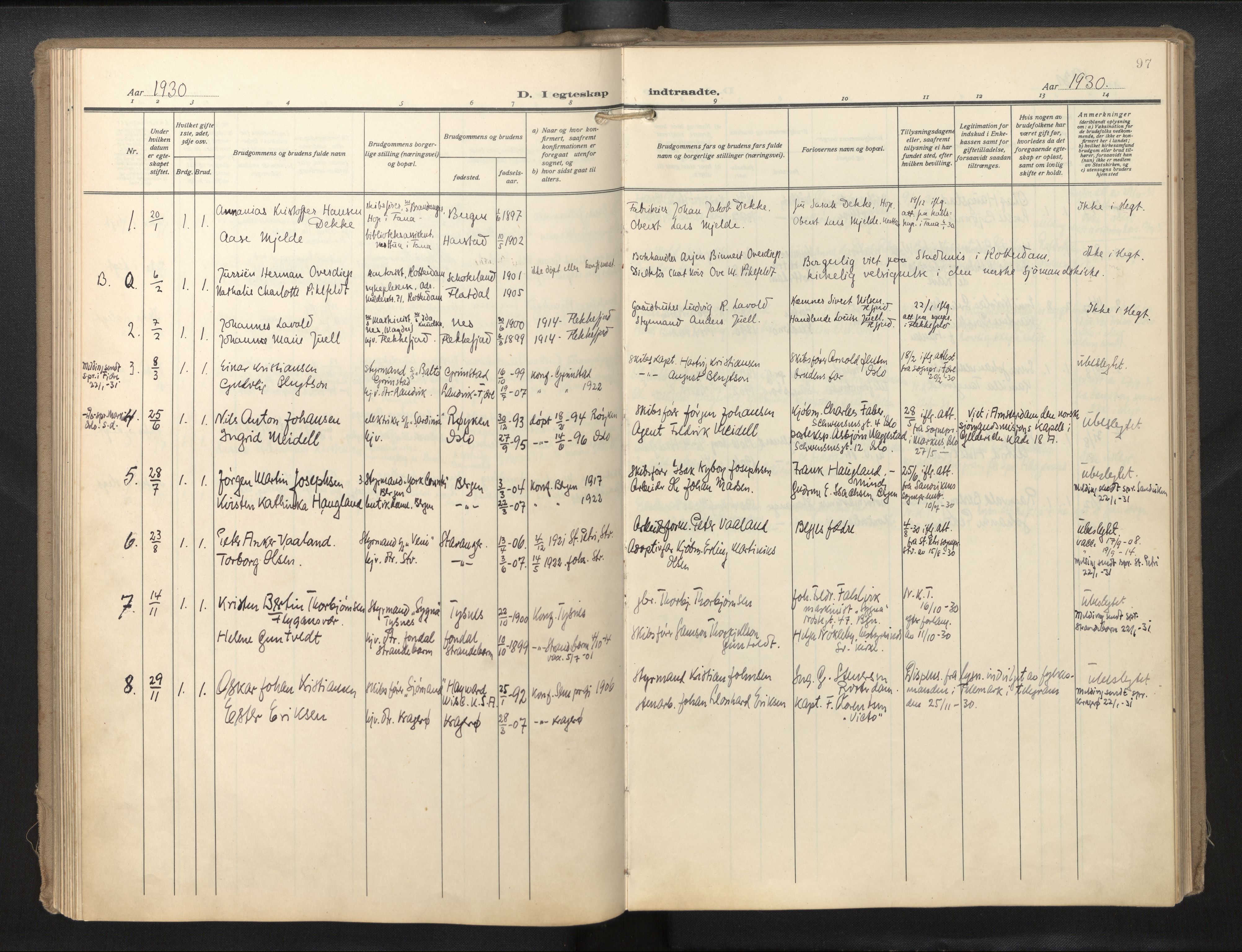 Den norske sjømannsmisjon i utlandet/Hollandske havner (Amsterdam-Rotterdam-Europort), AV/SAB-SAB/PA-0106/H/Ha/Haa/L0004: Parish register (official) no. A 4, 1928-1956, p. 96b-97a