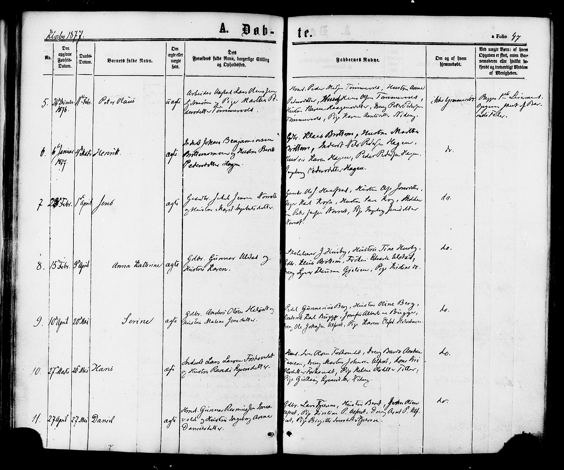 Ministerialprotokoller, klokkerbøker og fødselsregistre - Sør-Trøndelag, SAT/A-1456/618/L0442: Parish register (official) no. 618A06 /1, 1863-1879, p. 47