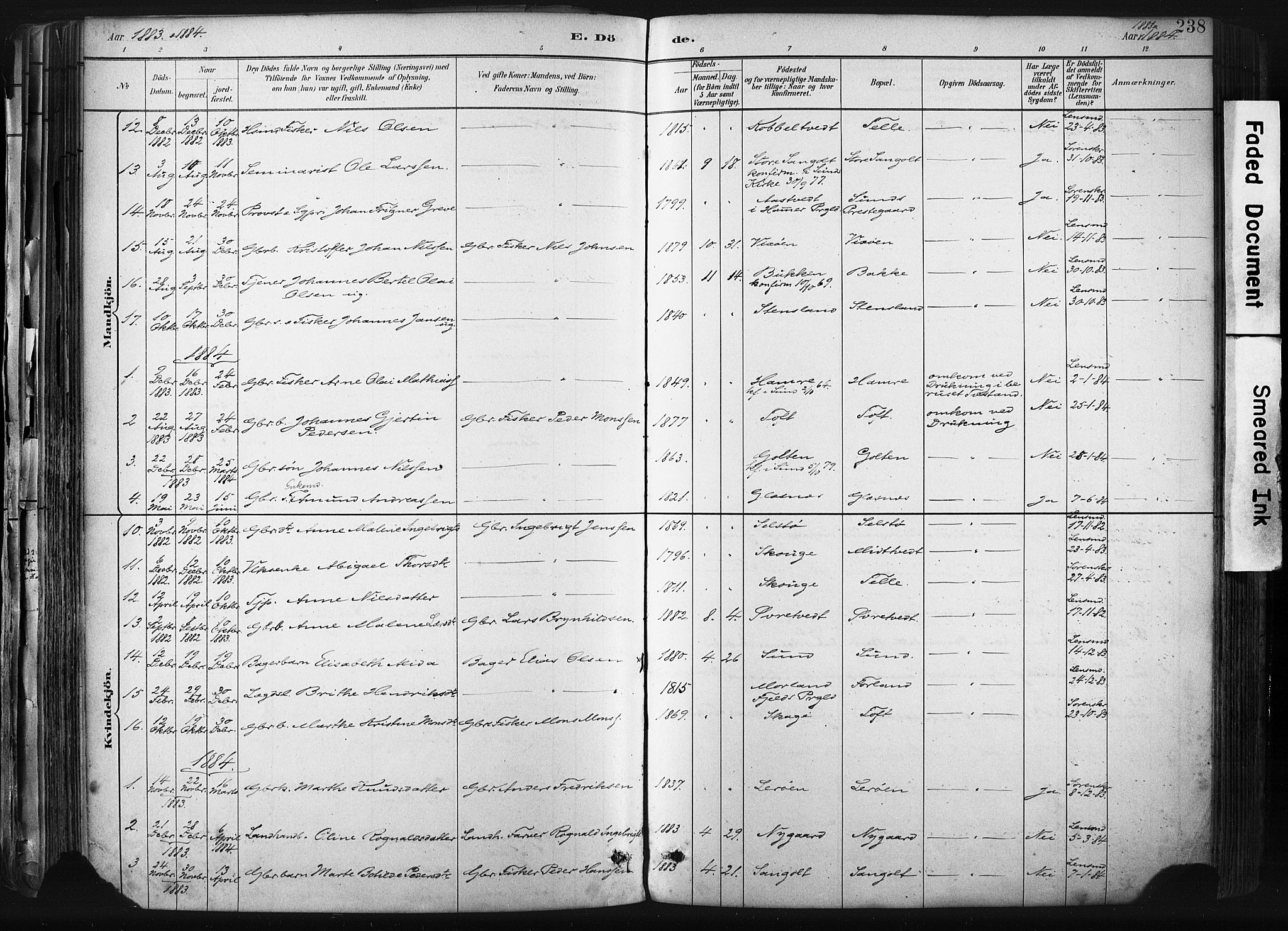 Sund sokneprestembete, SAB/A-99930: Parish register (official) no. B 1, 1882-1907, p. 238