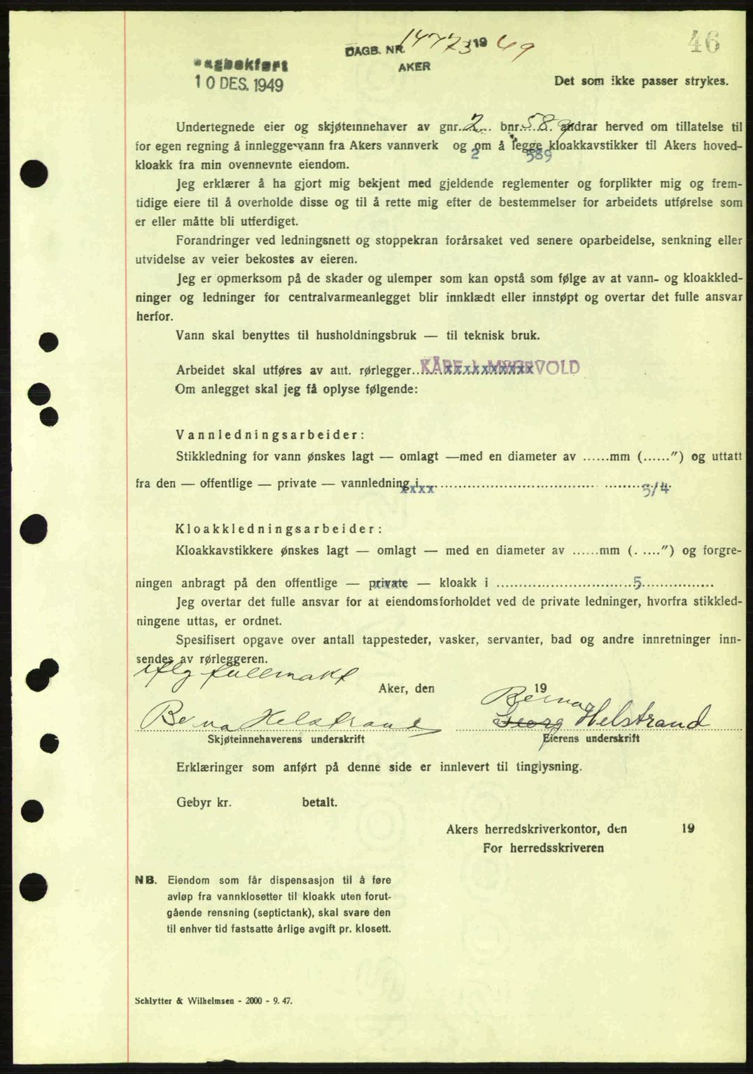 Oslo byskriverembete, AV/SAO-A-10227/G/Gb/Gbd/Gbda/L0017: Mortgage book no. A215, 1949-1950, Diary no: : 14773/1949