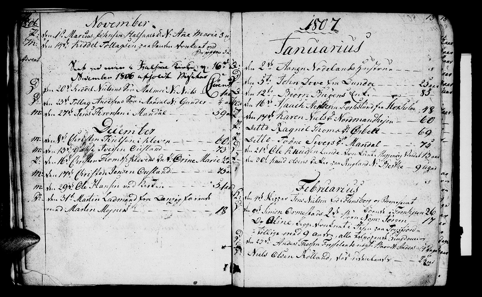 Mandal sokneprestkontor, AV/SAK-1111-0030/F/Fa/Faa/L0009: Parish register (official) no. A 9, 1804-1818, p. 12-13