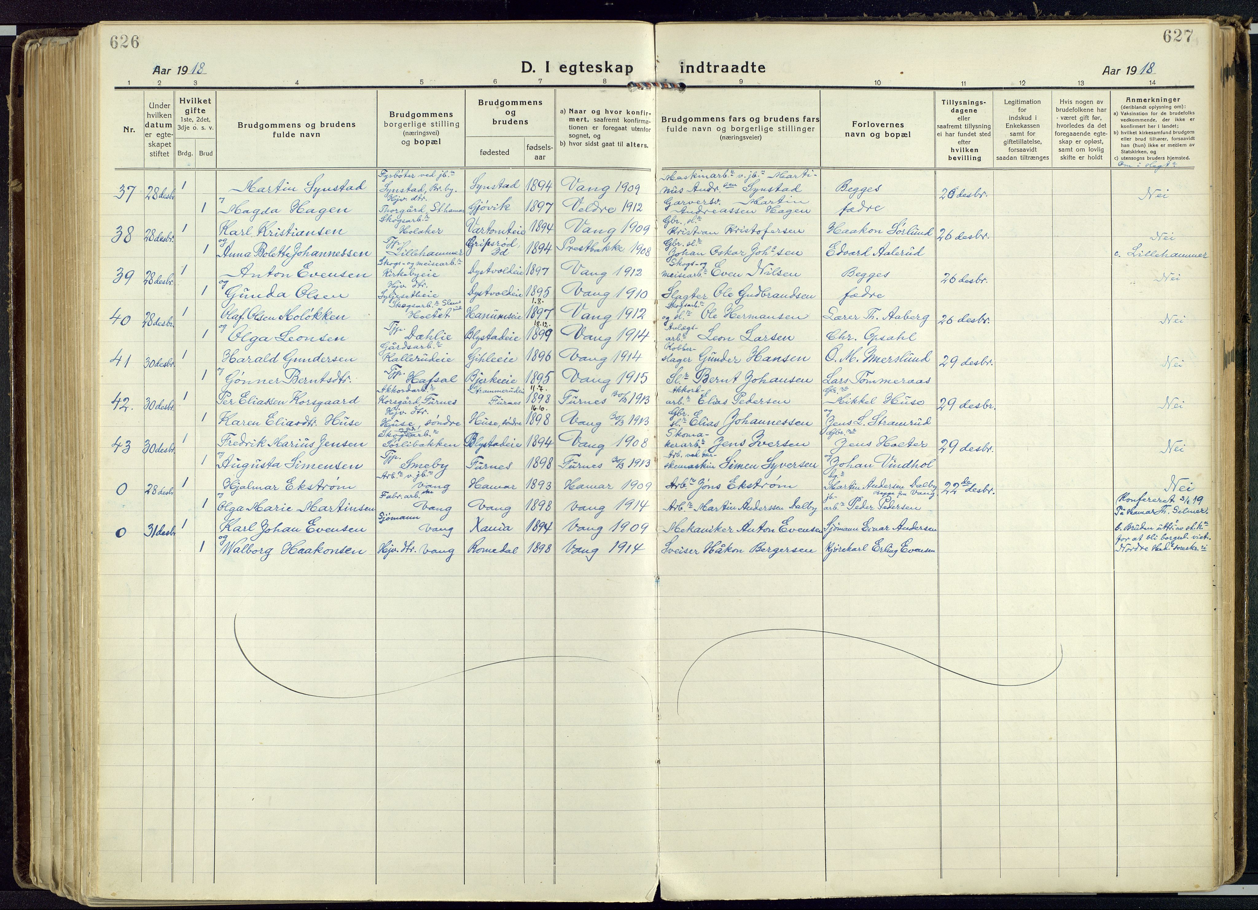 Vang prestekontor, Hedmark, AV/SAH-PREST-008/H/Ha/Haa/L0022: Parish register (official) no. 22, 1918-1944, p. 626-627