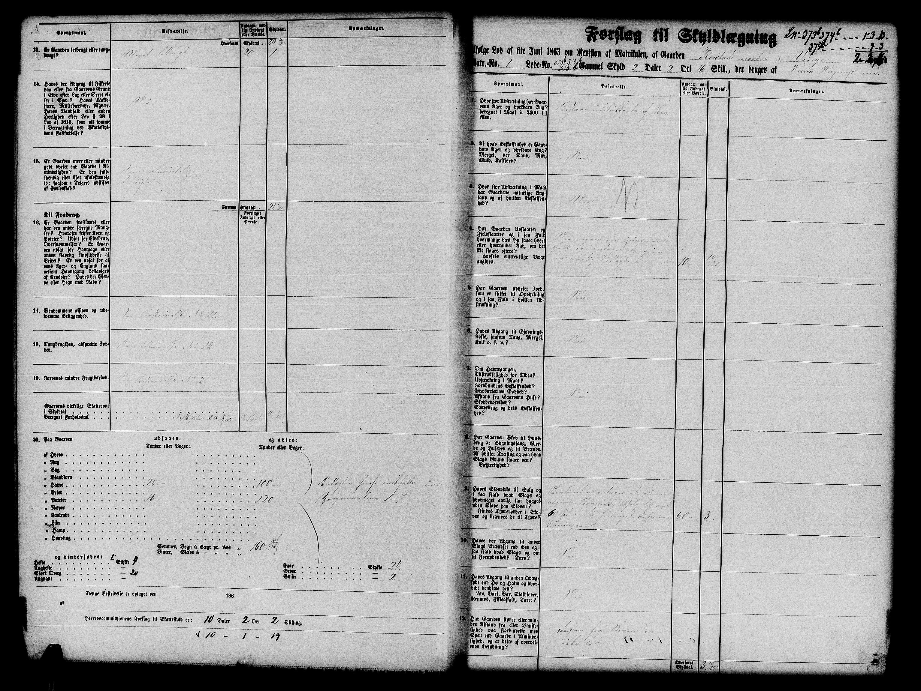 Matrikkelrevisjonen av 1863, AV/RA-S-1530/F/Fe/L0052/0001: Vinger / Bind I. Mnr.1-78, 1863