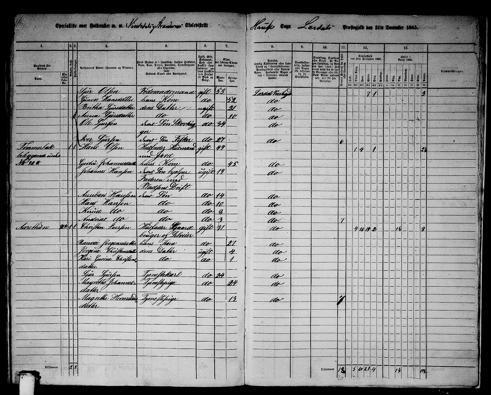 RA, 1865 census for Lærdal, 1865, p. 173