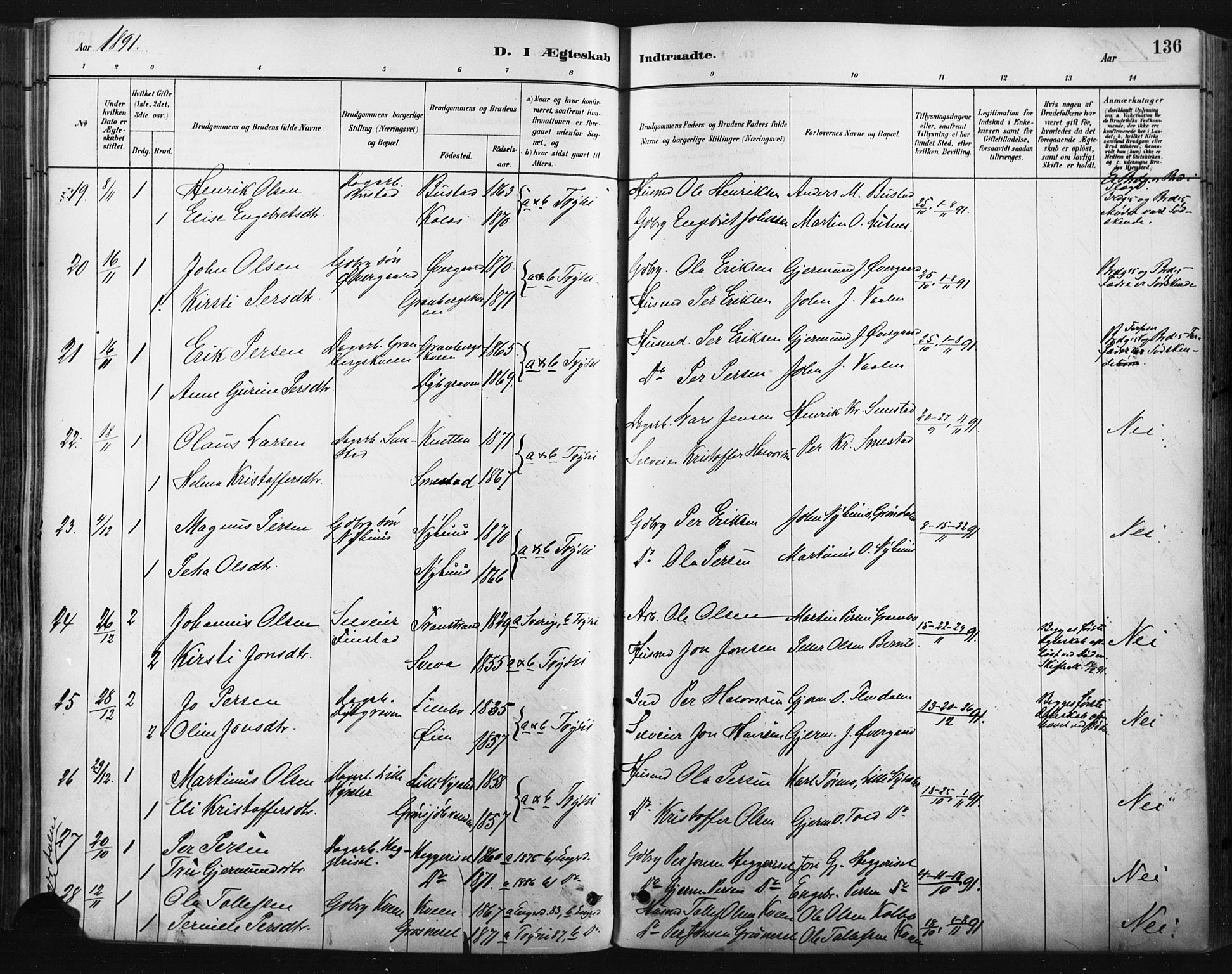 Trysil prestekontor, AV/SAH-PREST-046/H/Ha/Haa/L0009: Parish register (official) no. 9, 1881-1897, p. 136