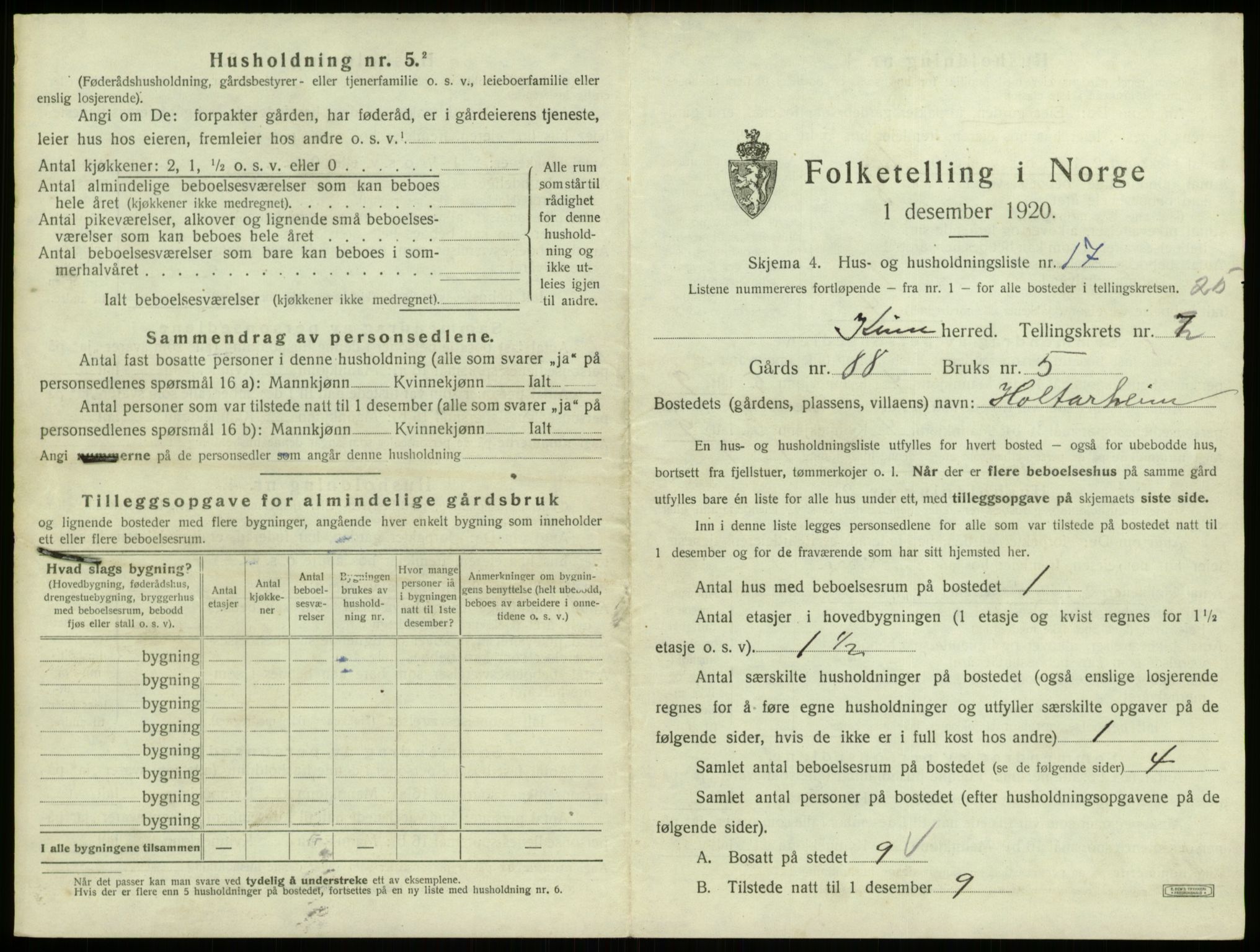 SAB, 1920 census for Kinn, 1920, p. 1248