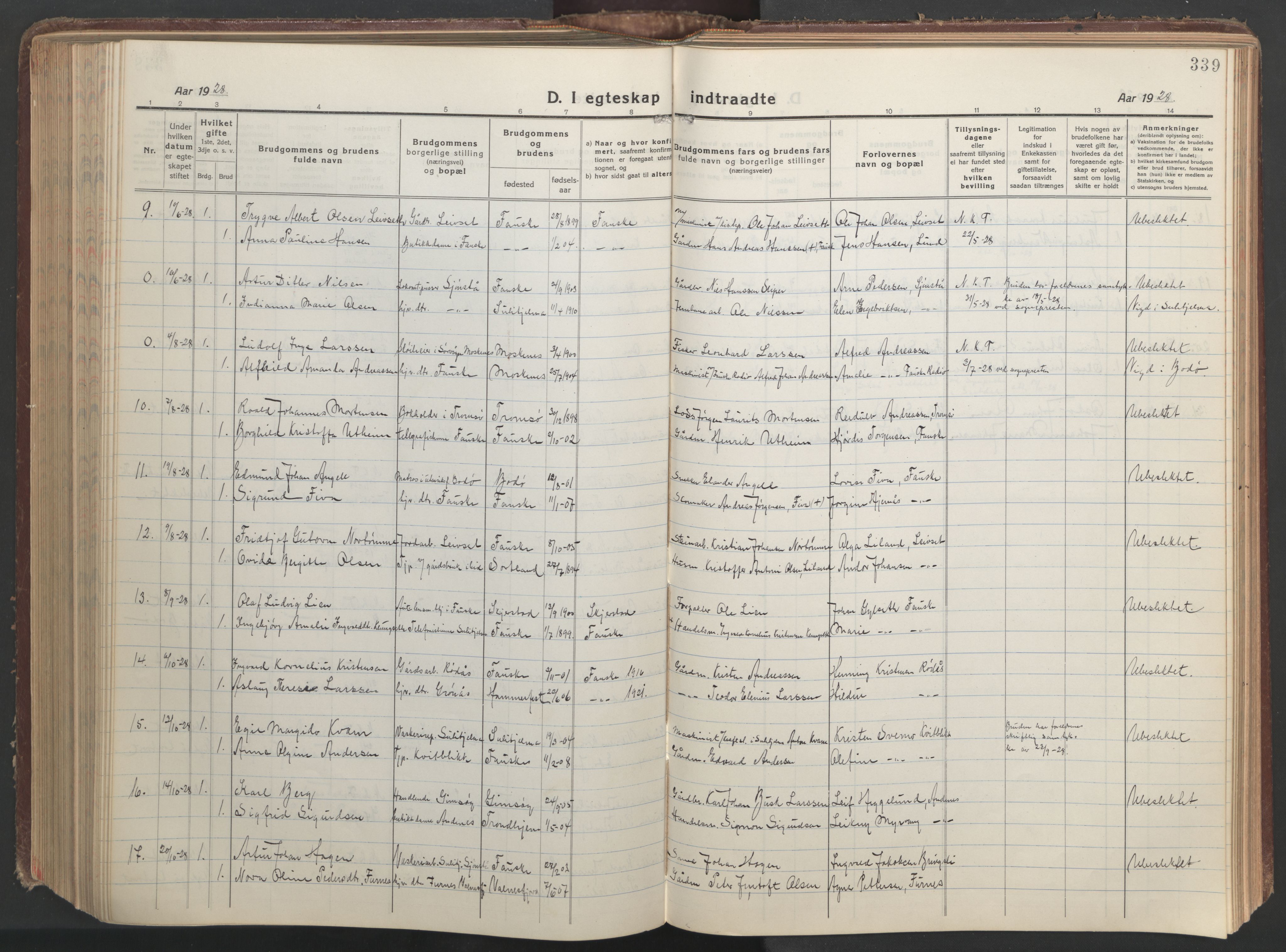 Ministerialprotokoller, klokkerbøker og fødselsregistre - Nordland, AV/SAT-A-1459/849/L0700: Parish register (copy) no. 849C01, 1919-1946, p. 339