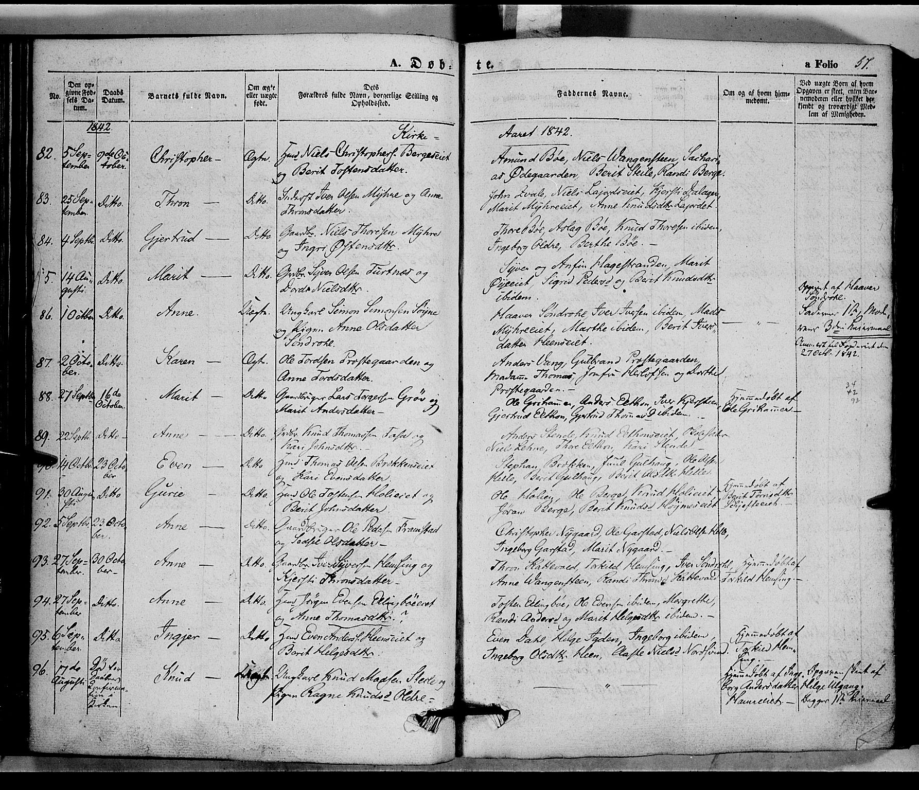 Vang prestekontor, Valdres, SAH/PREST-140/H/Ha/L0005: Parish register (official) no. 5, 1831-1845, p. 57