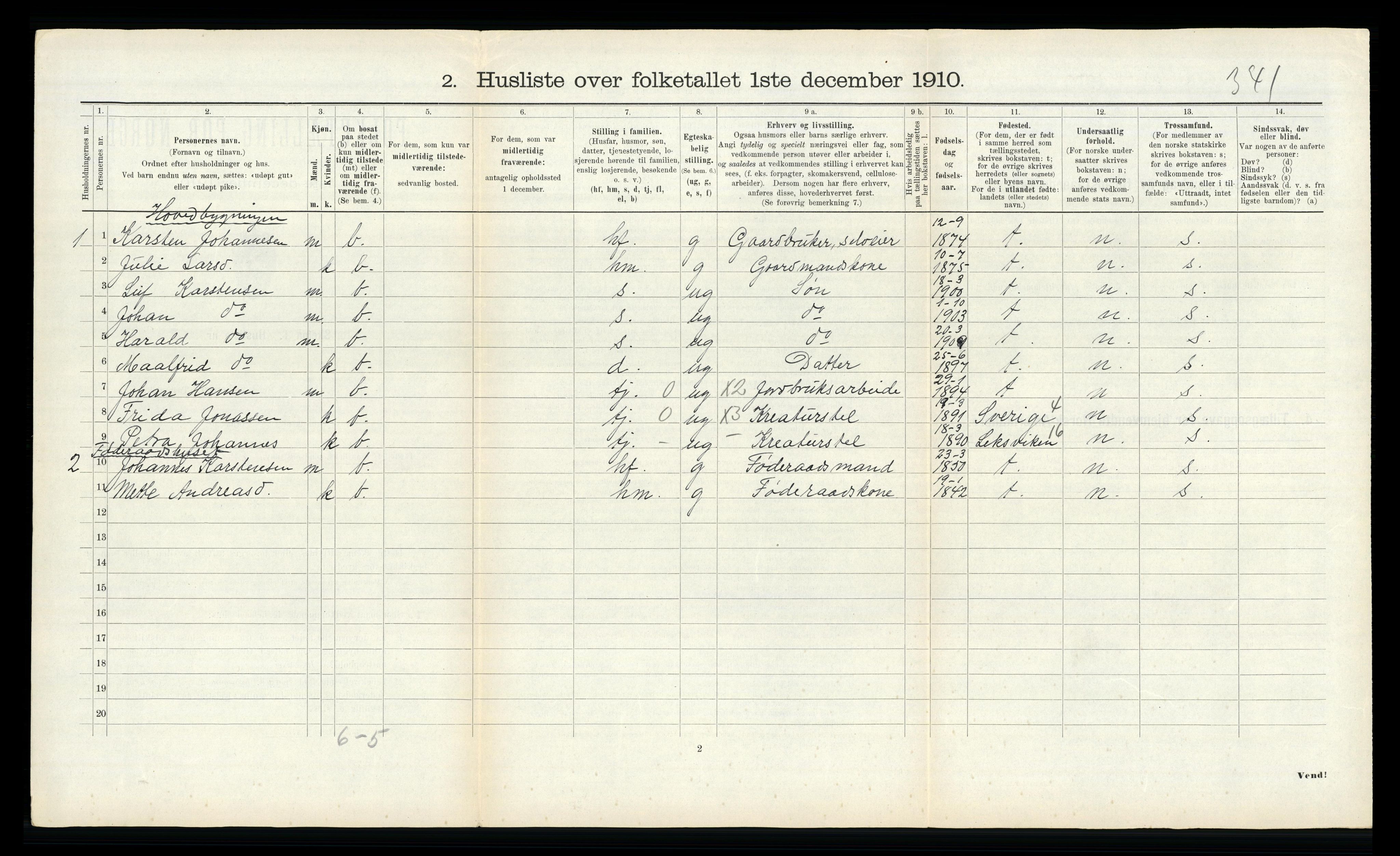 RA, 1910 census for Frosta, 1910, p. 890