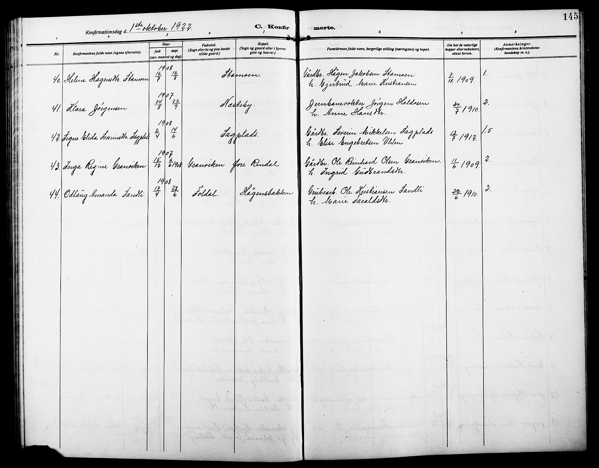 Alvdal prestekontor, AV/SAH-PREST-060/H/Ha/Hab/L0005: Parish register (copy) no. 5, 1908-1923, p. 145