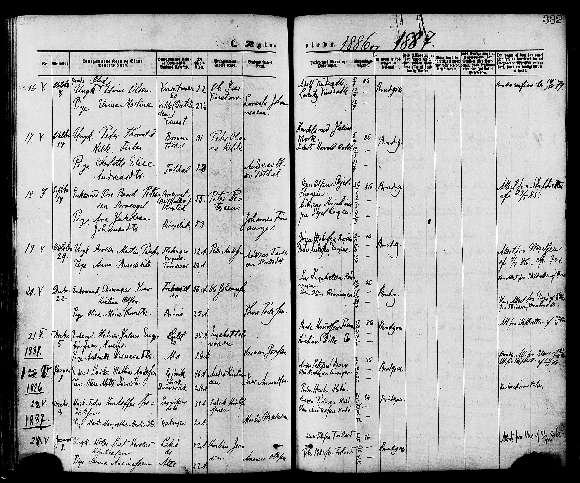 Ministerialprotokoller, klokkerbøker og fødselsregistre - Nord-Trøndelag, SAT/A-1458/773/L0616: Parish register (official) no. 773A07, 1870-1887, p. 332